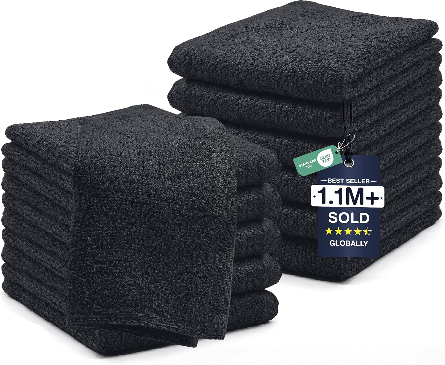 DAN RIVER 24 Pack Cotton Wash Cloths Set for Showering [12x12] White