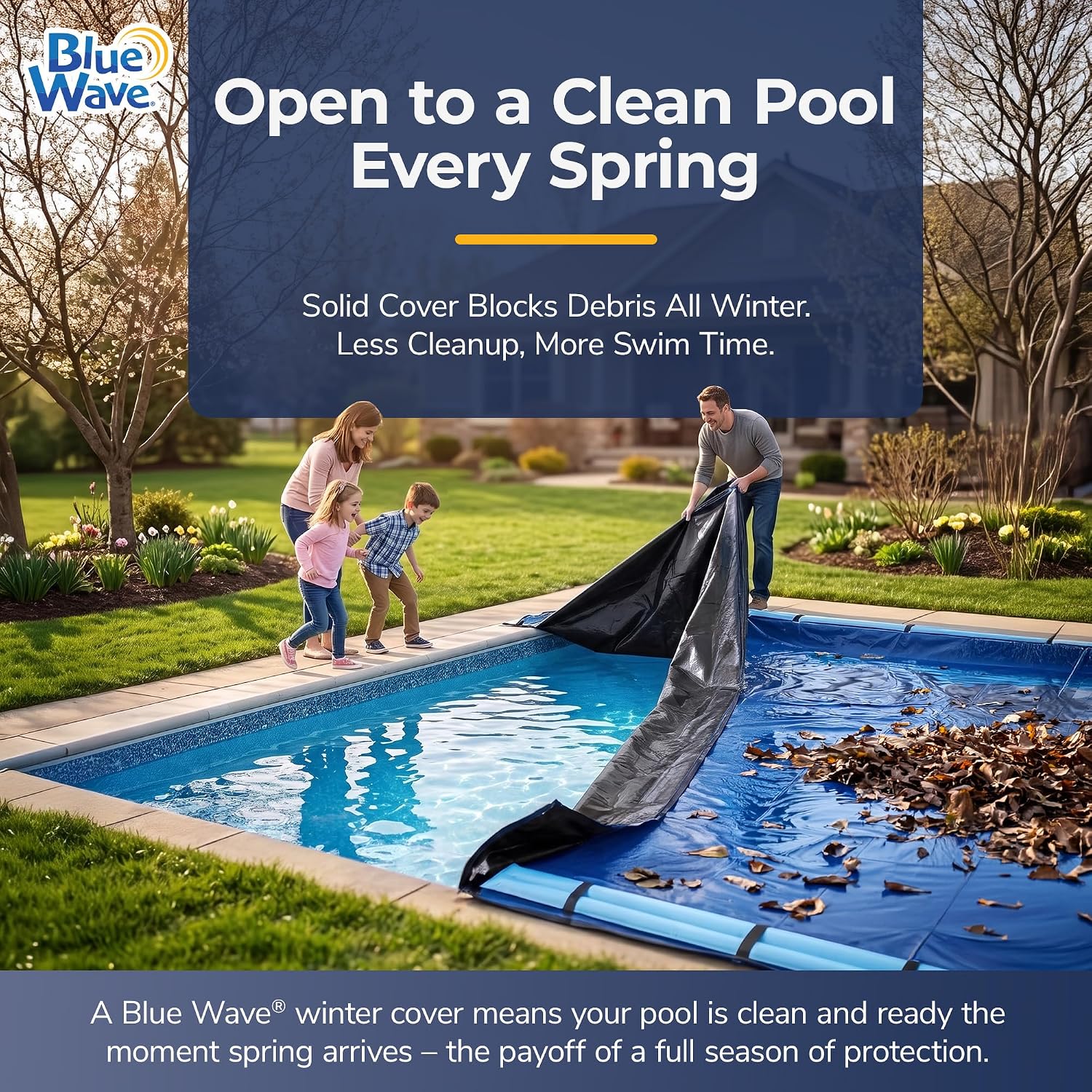 Blue Wave Arctic Armor 14x28-ft Rectangular In-Ground Pool Winter Cover | Solid polyethylene, black underside, heat-sealed seams, grommets, cable, winch, 5-ft overlap, 15-yr support, blocks debris