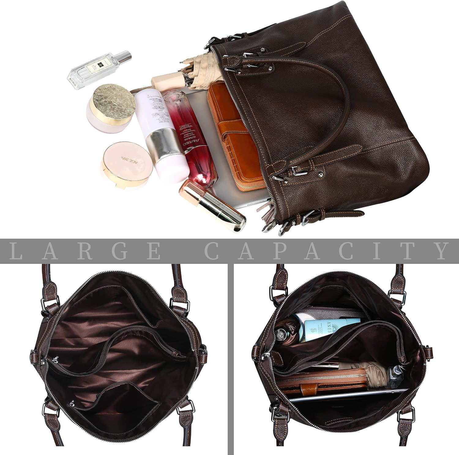 HESHE Leather Purses and Handbag for Women Shoulder Bag Tote Top Handle Bag | Genuine Designer Large Capcity Hobo Crossbody Satchel Travel Work Ladies Zippered Ladies Daily Bag Adjustable Long Strap