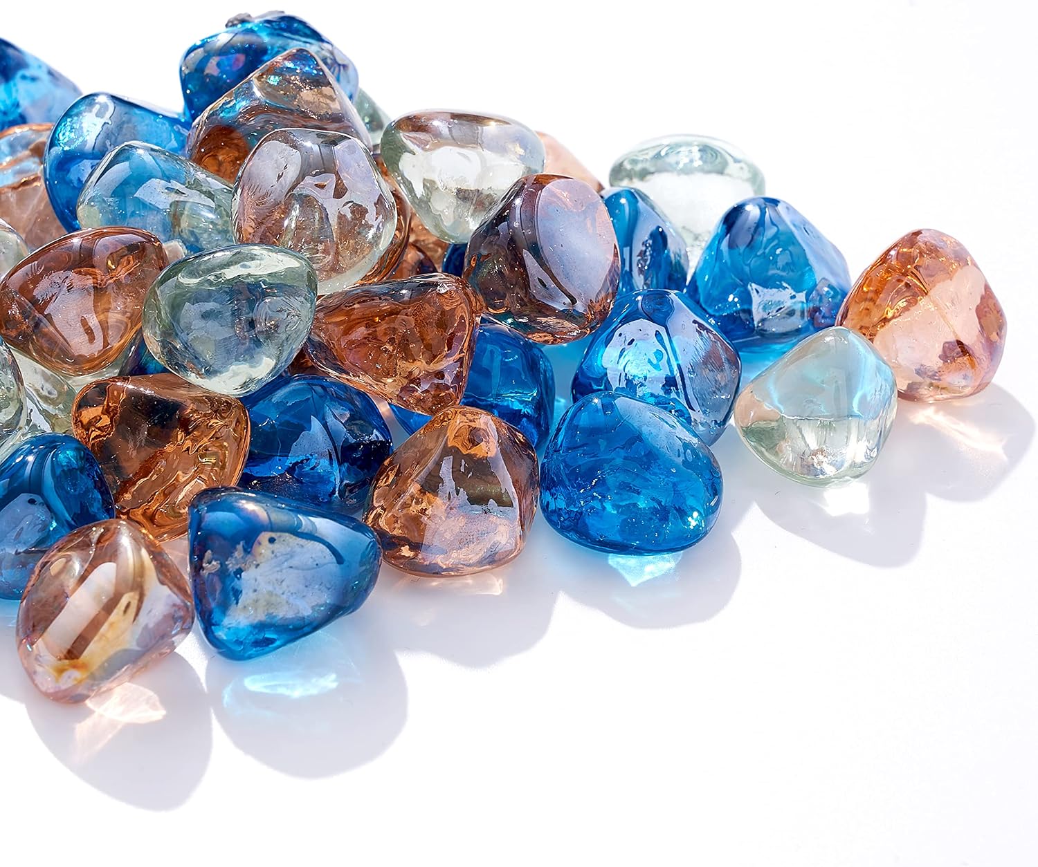 Fire Glass Diamond 1 Inch Fire Pit Glass Rocks for Propane or Gas Fire Pit （10 Pounds Margarita Azura Blue ） Gift Package