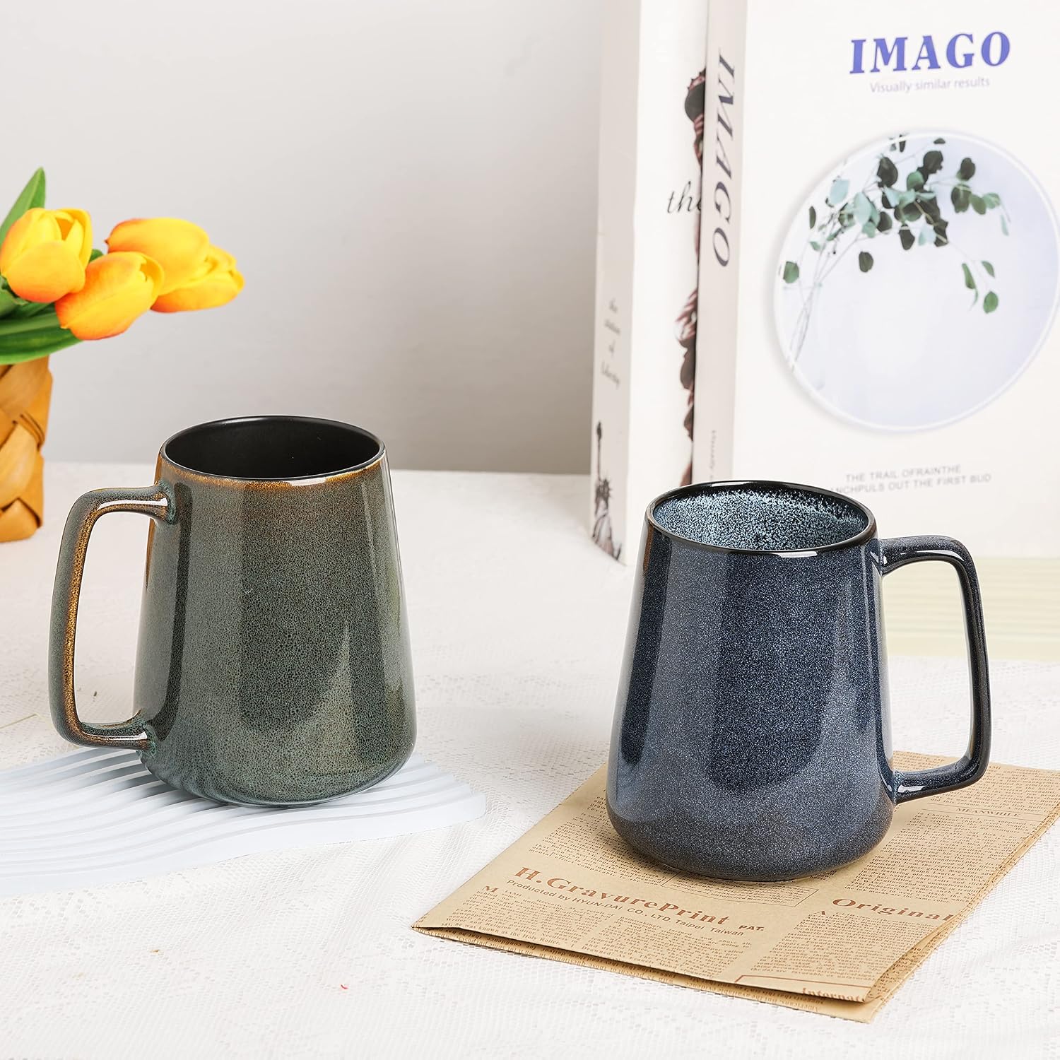 Large Ceramics Coffee Mugs, 24 oz, Large Handle Design