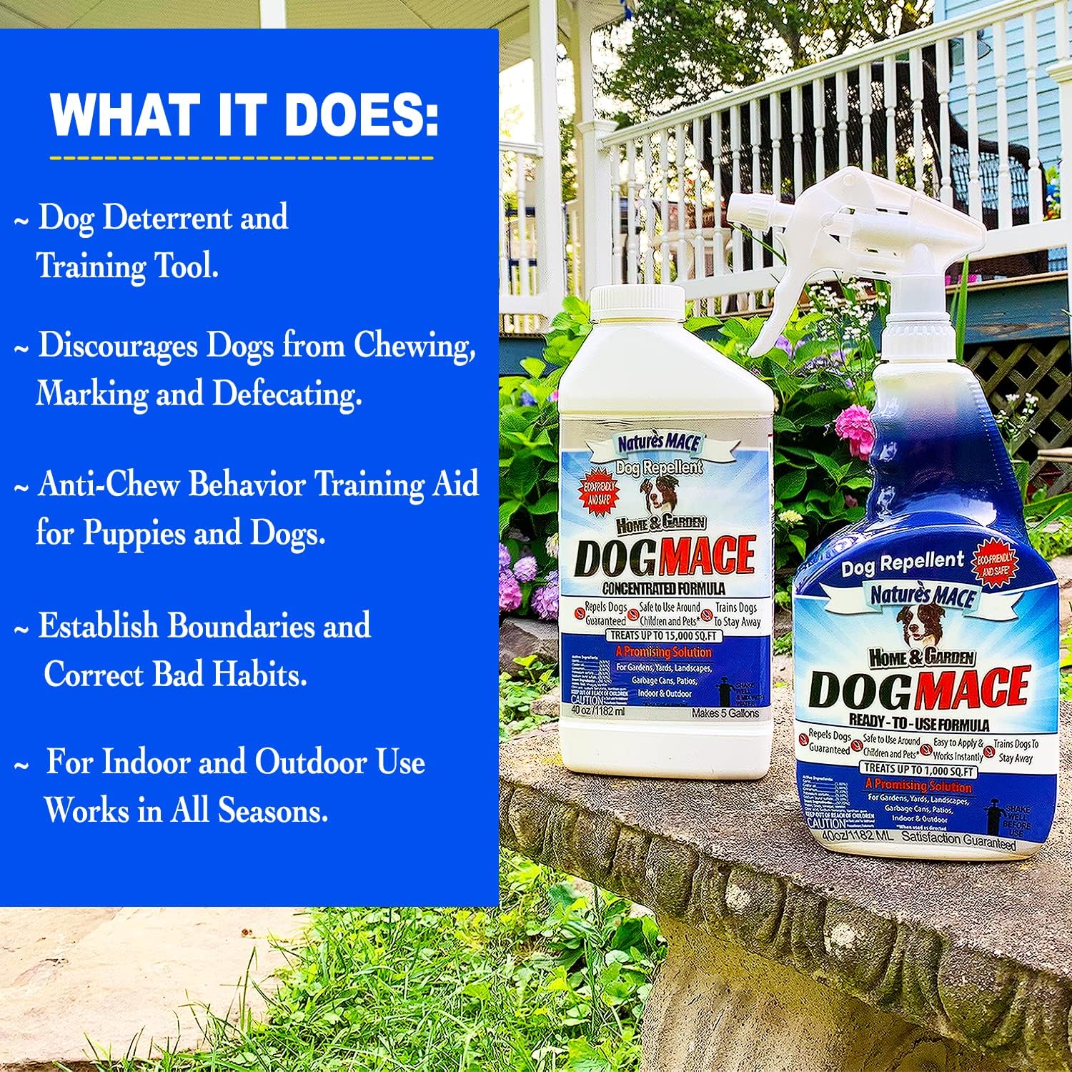 Nature's MACE Dog Mace Dog Repellent 1 Gallon Concentrate | Potty Training Tool Spray, Indoor & Outdoor, Pee Deterrent, Safe Around Kids, Pets, Garden & Plants, Treats 48,000 Sq. Ft.