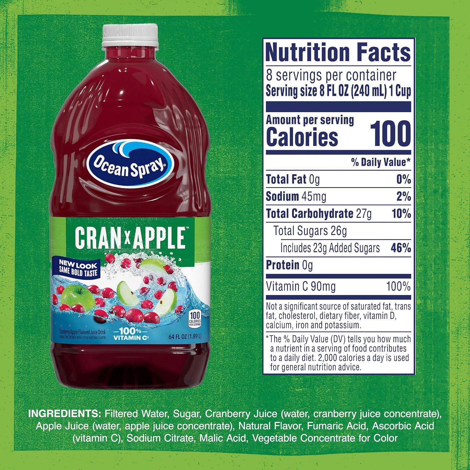 Ocean Spray® Cran-Apple™ Juice Drink, 64 Ounce Bottle, 8 Count | Ocean Spray® Cran-Apple™ Juice Drink, Made with Real Fruit Juice, 64 Fluid Ounce Bottle