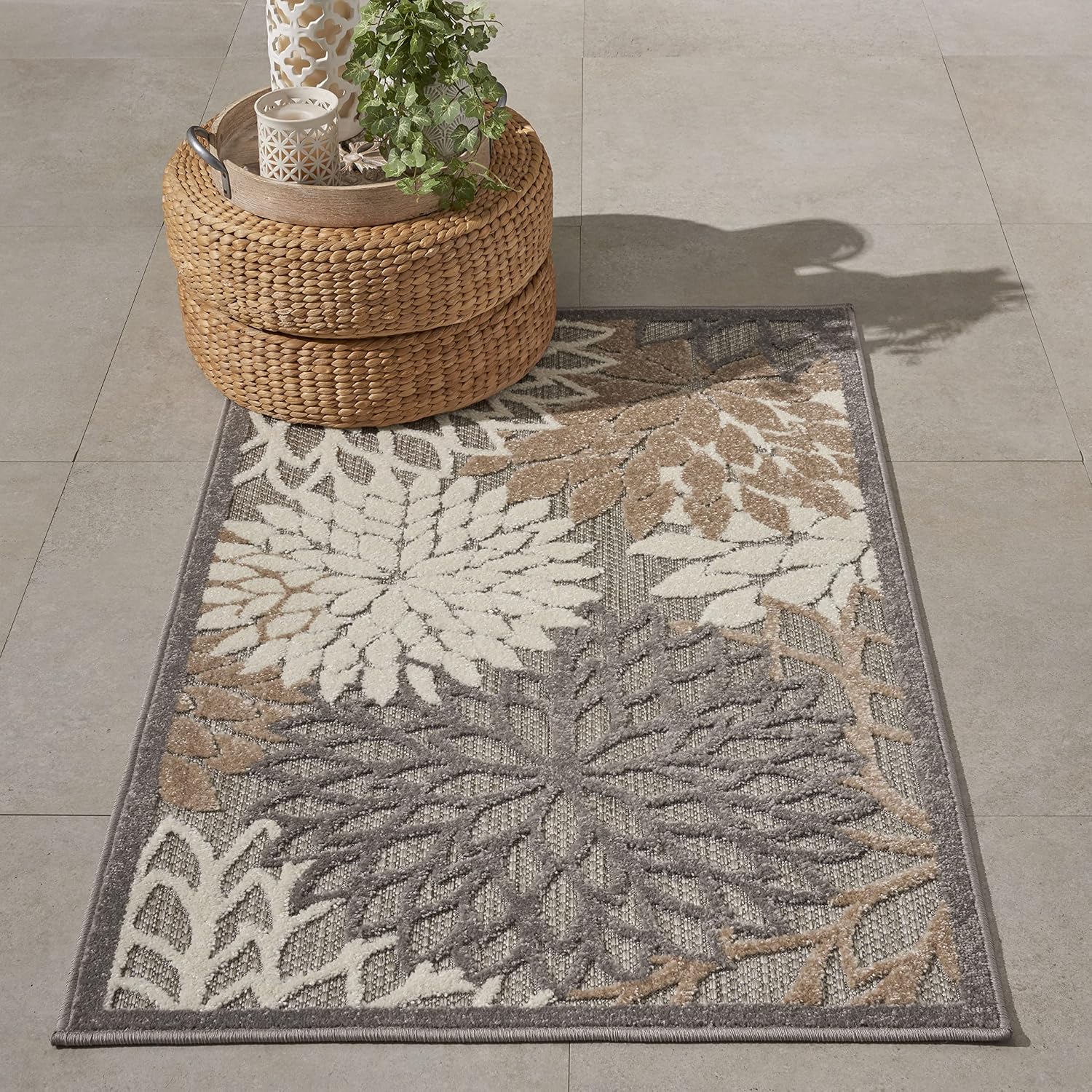 Nourison Home Aloha Indoor/Outdoor Black White 2'8" x 4' Area Rug, Tropical, Botanical, Easy Cleaning, Non Shedding, Bed Room, Living Room