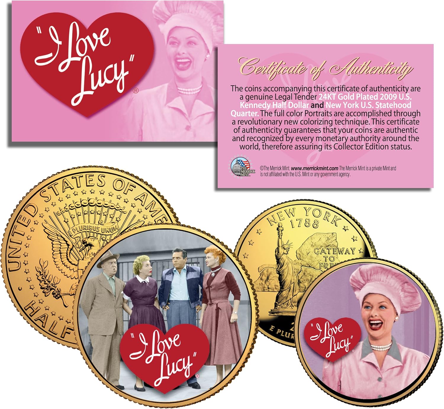 I Love Lucy Lucille Ball State Quarter & JFK Half Dollar US 2-Coin Set Licensed with COA