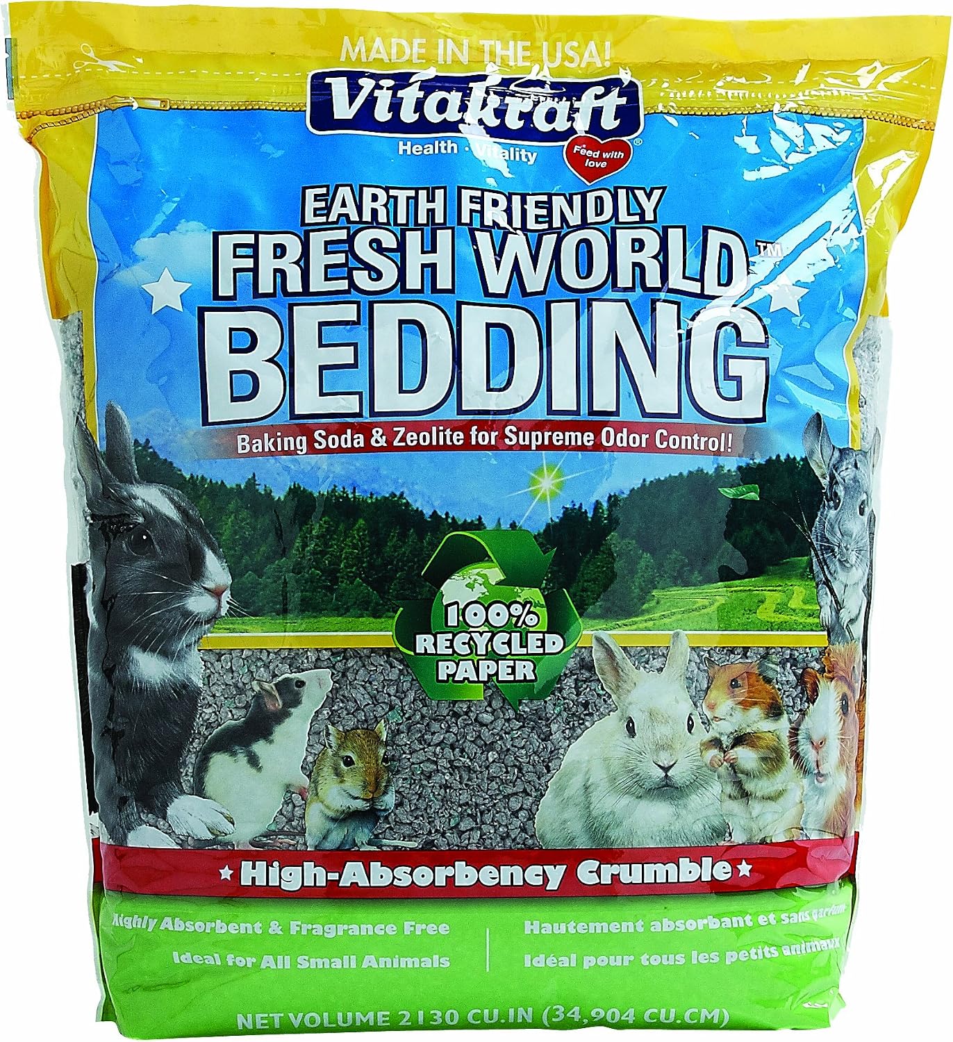 Vitakraft Fresh World Small Animal Bedding - Ultra Strength - Pet Bedding for Litter Boxes and Cages (16 L),Gray, 975 cu in