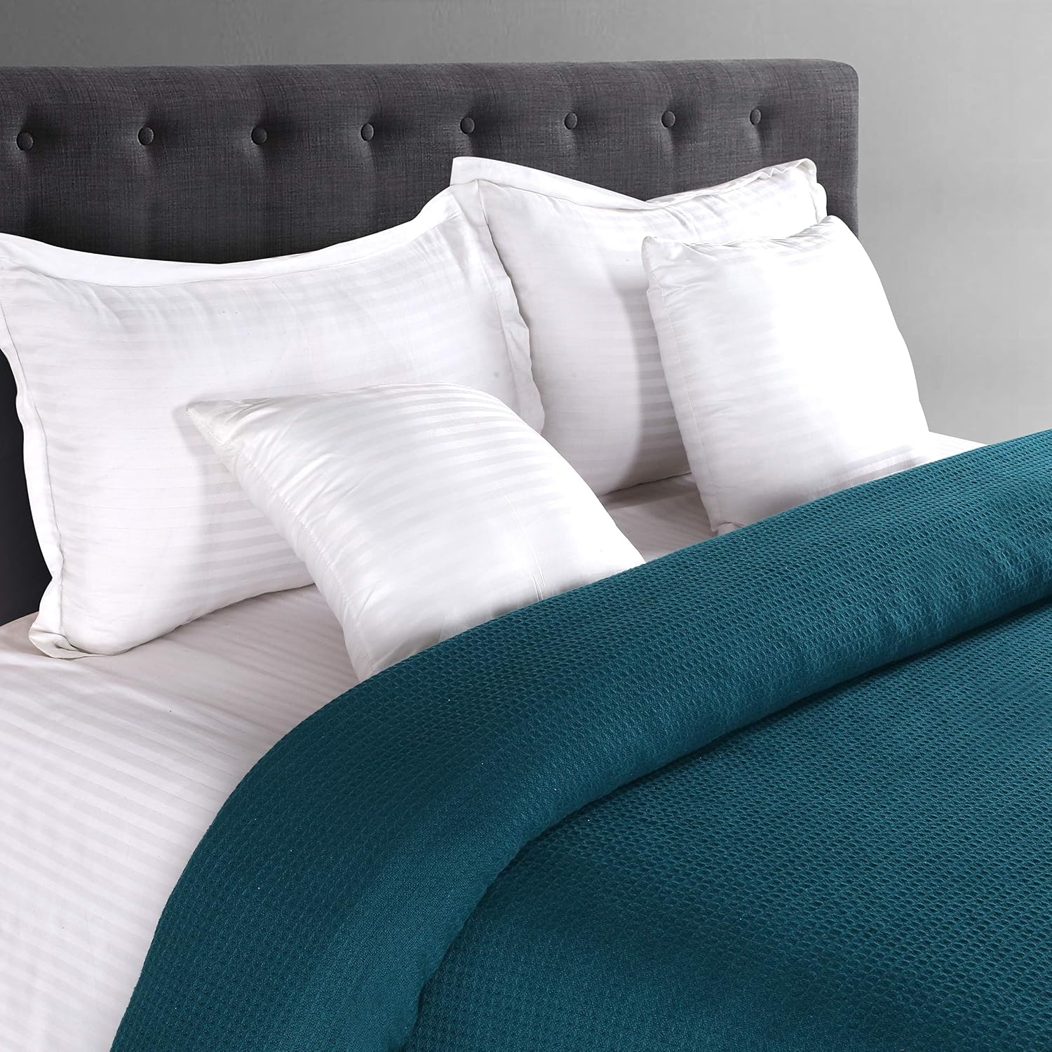 Glamburg 100% Cotton Thermal Bed Blanket, Soft Waffle, Queen Size, All Season, Navy Blue
