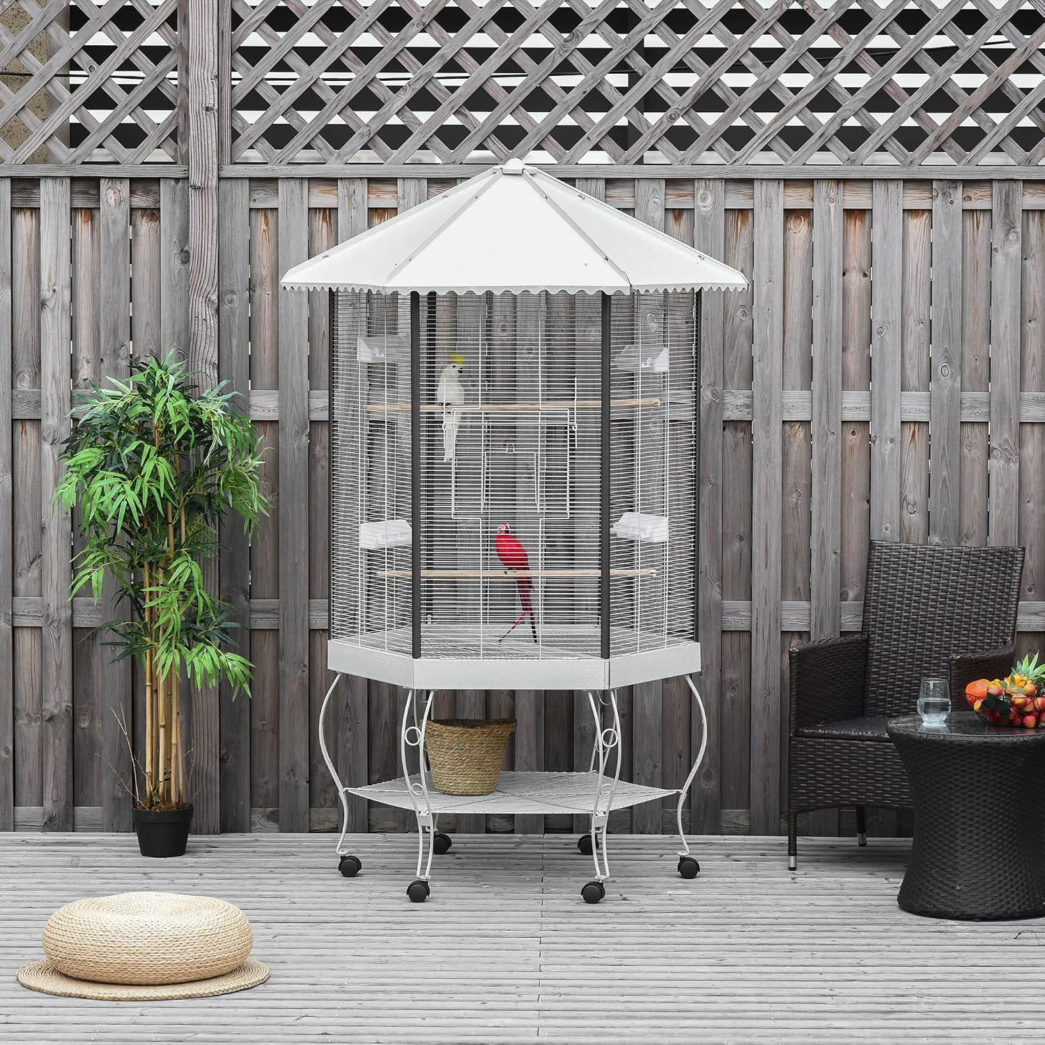 PawHut 44" Hexagon Covered Canopy Portable Aviary Flight Bird Cage With Storage | Hexagon