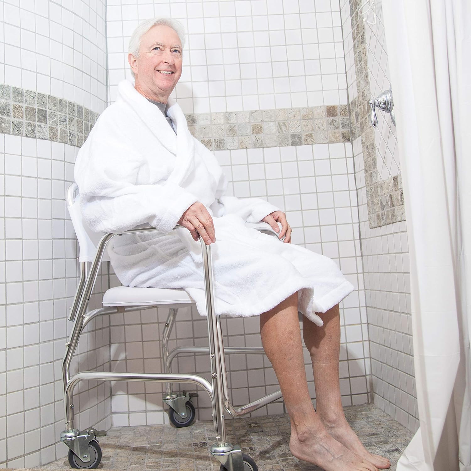 DMI Rolling Shower Chair, Commode, Transport Chair, FSA Eligible, Rolling Bathroom Wheelchair for Handicap, Elderly, Injured or Disabled