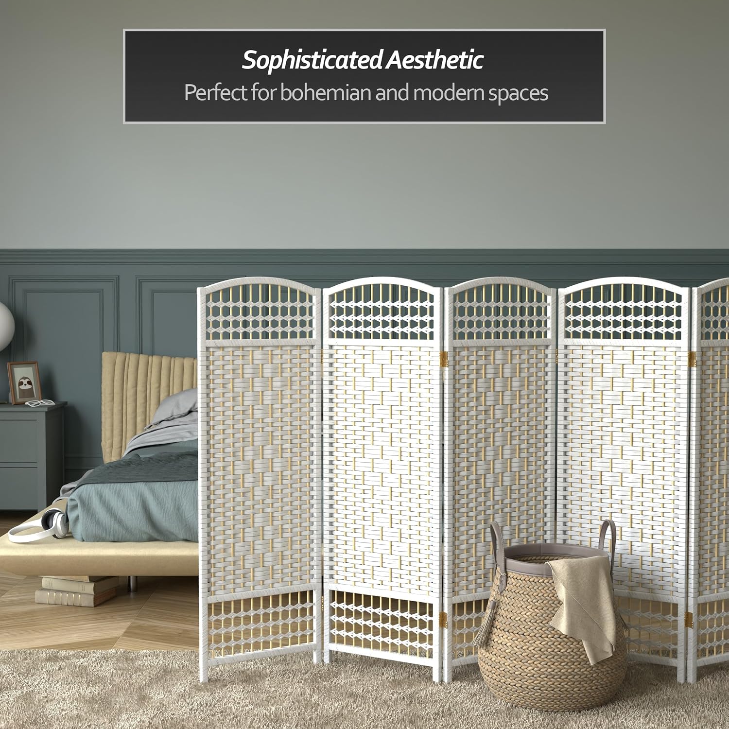 4 ft. Short Fiber Weave Folding Screen - Natural - 4 Panels