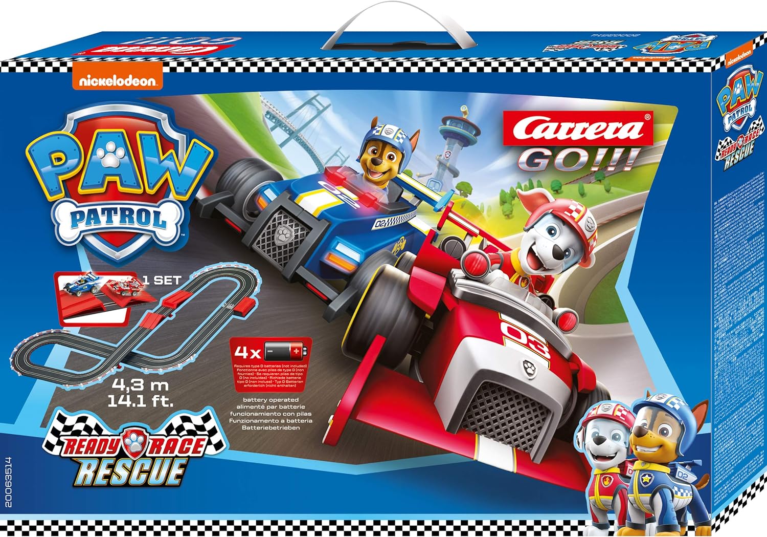Carrera GO 63514 Official Licensed PAW Patrol Battery Operated 1:43 Scale Slot Car Racing Toy Track Set with Jump Ramp Featuring Chase and Marshall
