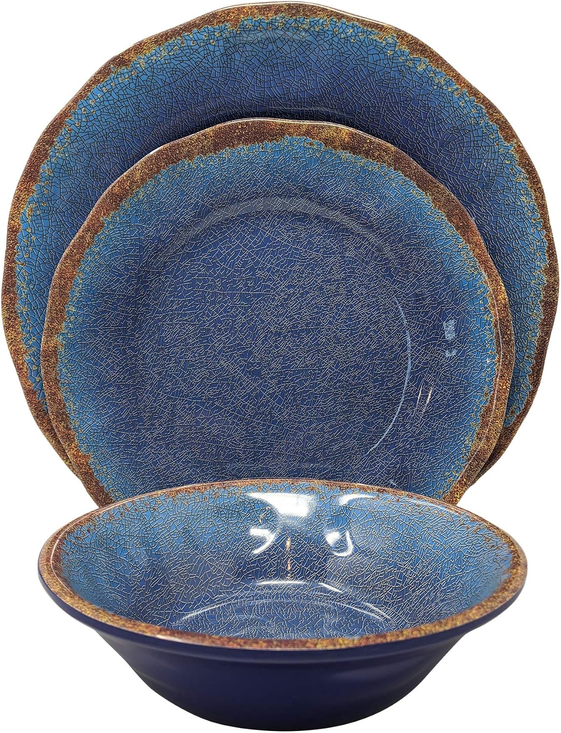 Gianna's Home 12 Piece Rustic Farmhouse Melamine Dinnerware Set (Blue)