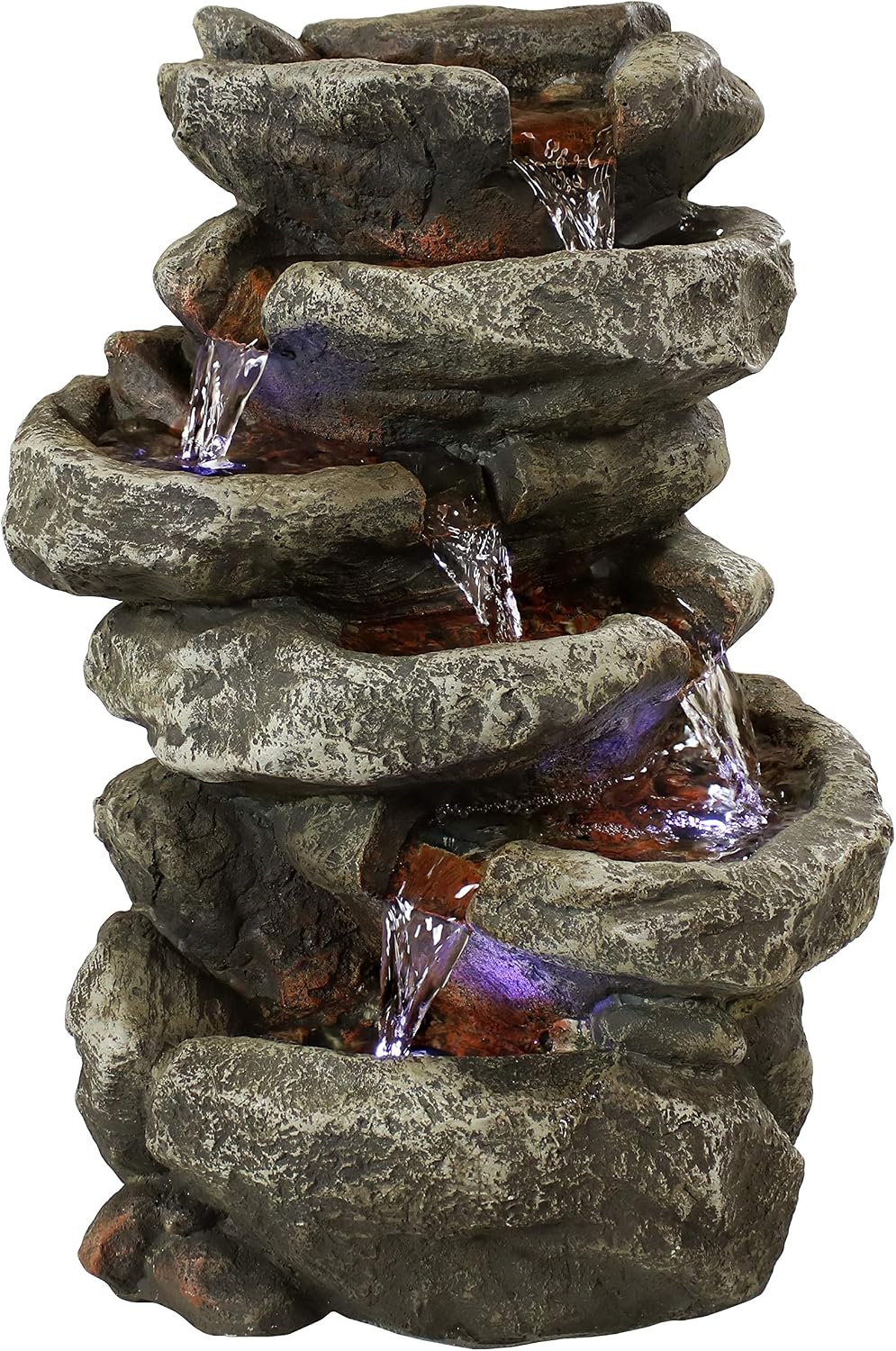 Sunnydaze 15" 6-Tier Tabletop Water Fountain with LED Lights, Stone Falls | Indoor Tabletop Fountain, Calming Sounds