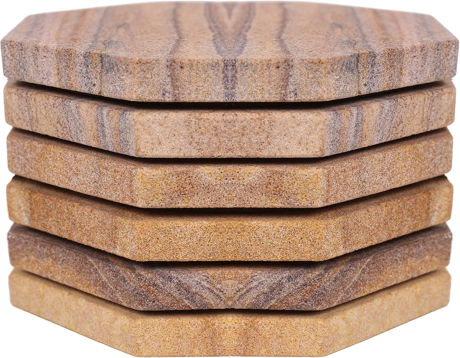 Sandstone Water Absorbent Hand Crafted Octagon Coasters with Holder for Drinks 4 Inches Wide Thirsty Stone Bar/Drink Coasters Made from Real Solid