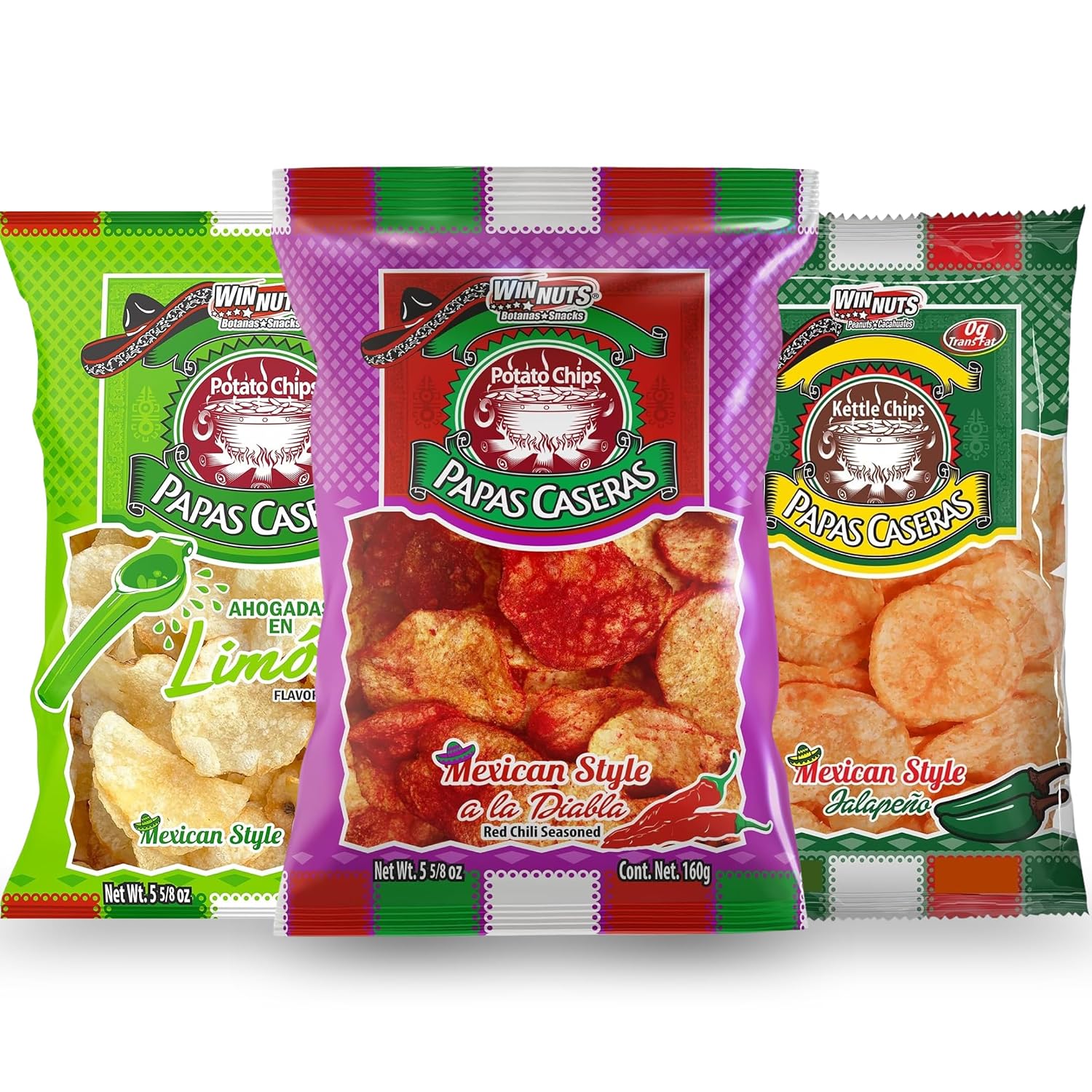 WINNUTS Jalapeño Chips Kettle Cooked (3 Pack, 5.6 oz Each) | Authentic Mexican Style Spicy Potatoes Chips | Homestyle "Papa Casera" for Parties