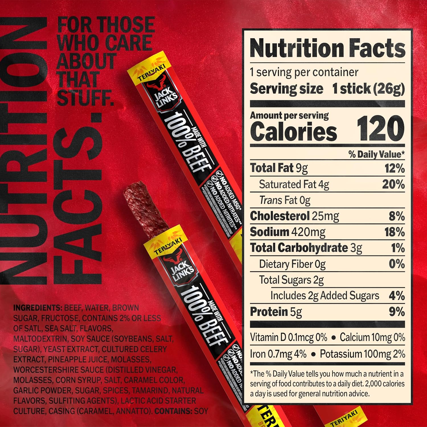 Jack Link's Original Beef Jerky Sticks - Made with 100% Real Beef - Ready to Eat Real Meat Protein Snacks - 6g Protein per Serving - 0.92 oz Meat Stick, 20 Count