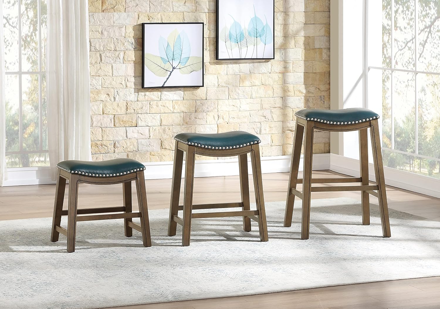 Lexicon Ordway Solid Wood Counter Height Stool - Saddle Kitchen Stool Counter Height Stools for Dining, Armless Chair Seating Options, Perfect for Casual Entertaining Spaces, 25" SH, Black