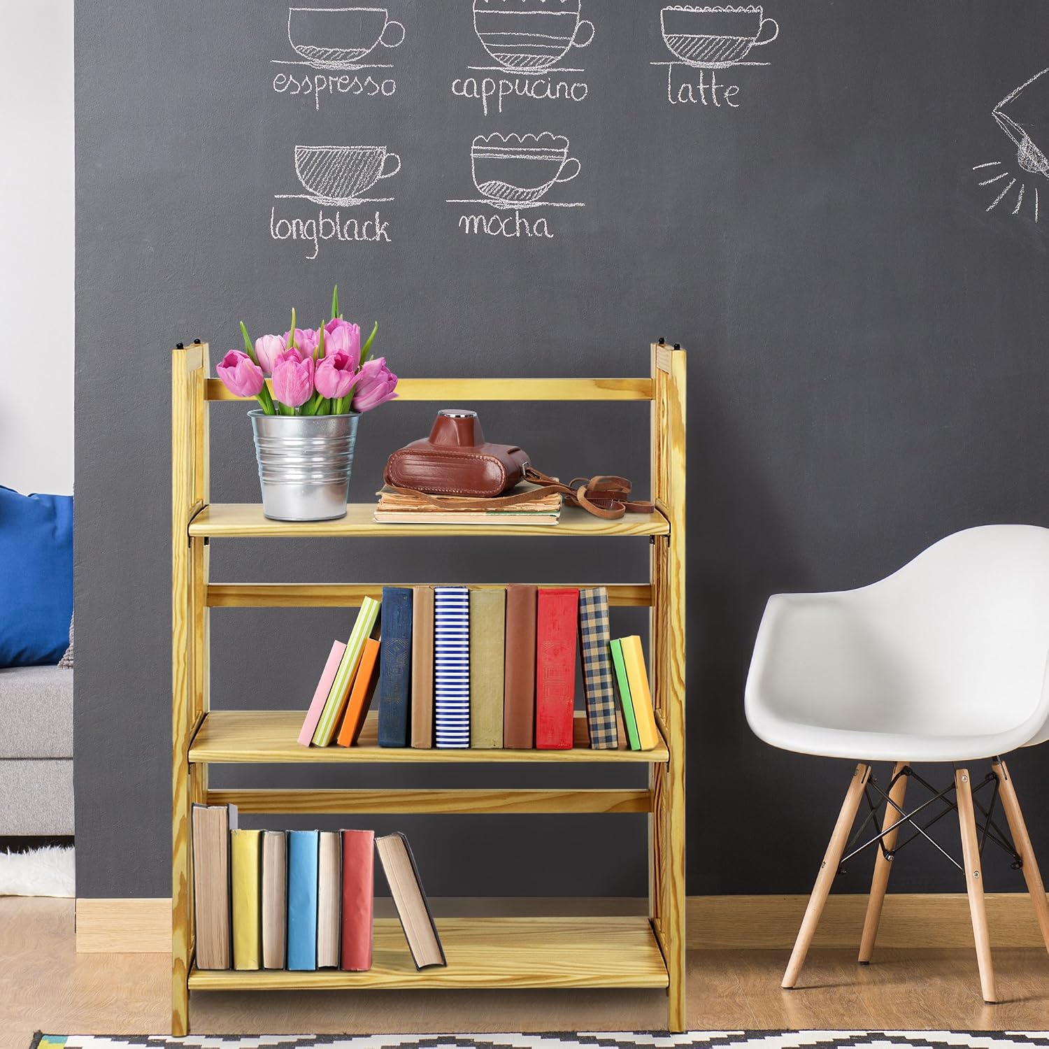 Casual Home 3-Shelf Folding Stackable Bookcase (27.5" Wide)-Walnut