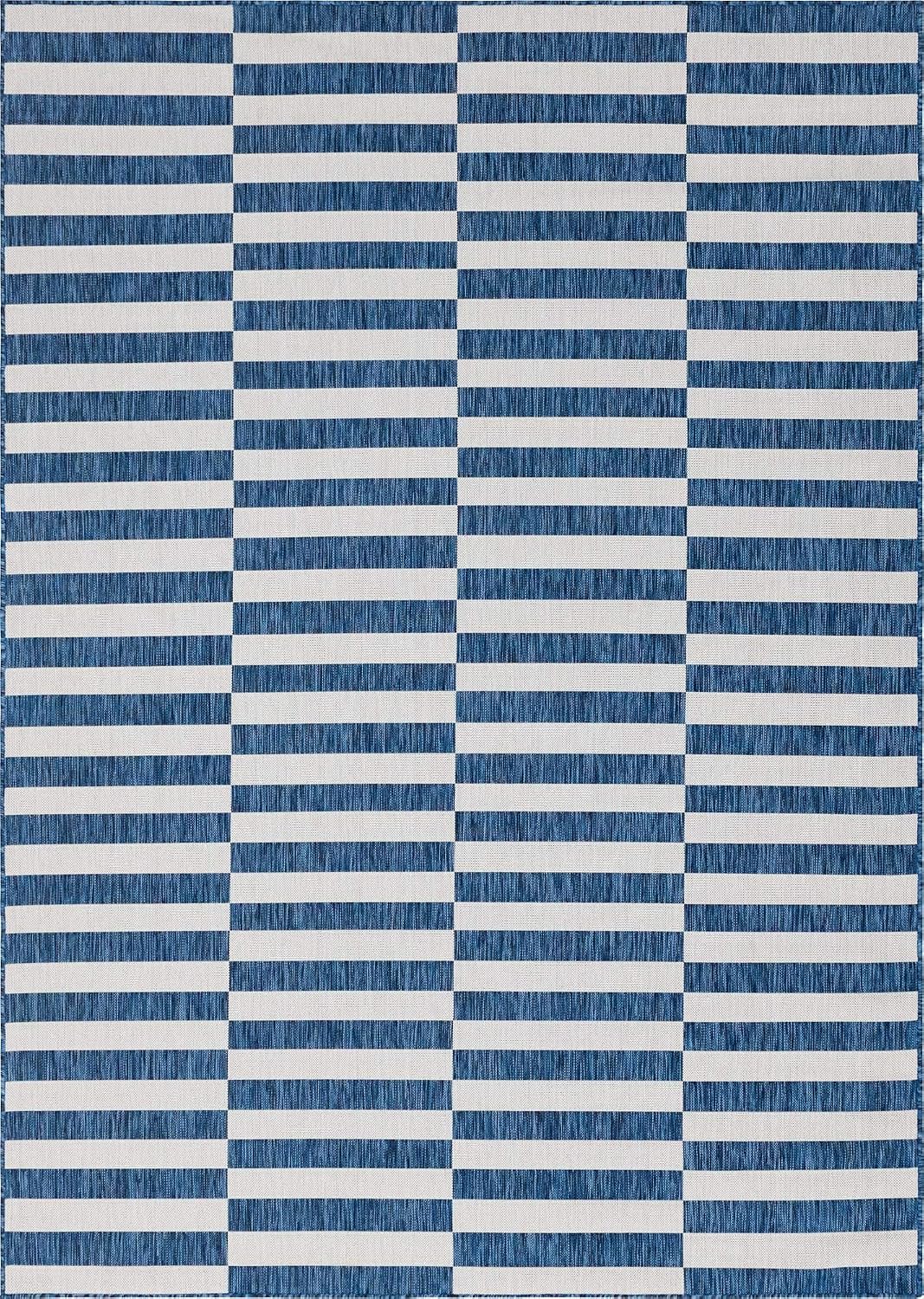 Unique Loom Outdoor Striped Collection Area Rug - Striped (7' 1" x 10' Rectangle, Taupe/Ivory)