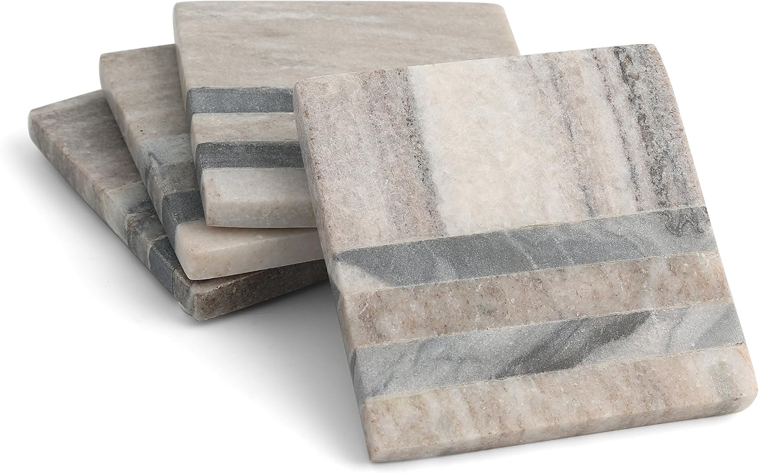 Thirstystone 4 Pack Natural Marble Square Coasters with Protective Cork Backing, Elegant, Luxourious, Easily Wipes Clean