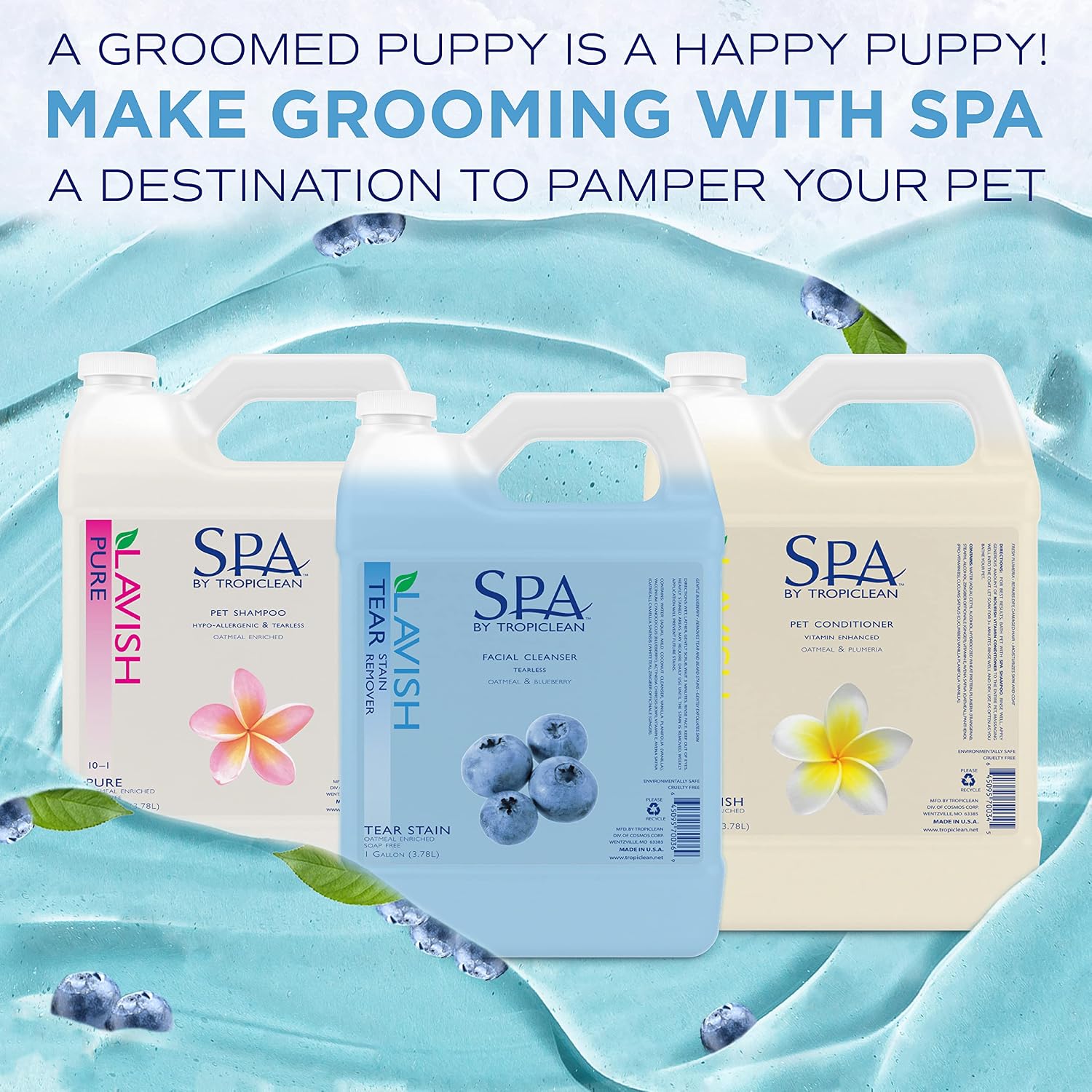 TropiClean SPA Tear Stain Remover for Dogs, Blueberry Facial Shampoo, 8oz | Tear Stain Remover | Whitening & Brightening | Tearless | Odor Eliminator | Made in USA