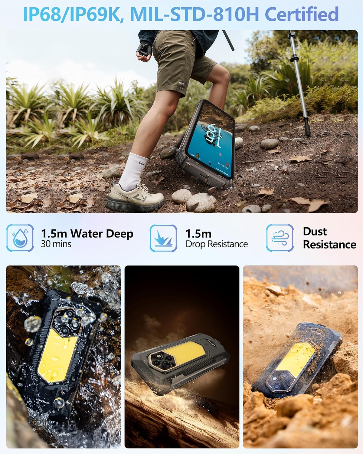 Ulefone RugKing 5 Pro Rugged Smartphone Android 16, 20000mAh(33W), 16GB(8+8)+256GB, 64MP+20MP Night Vision, 6.78" FHD+ Corning Gorilla Glass