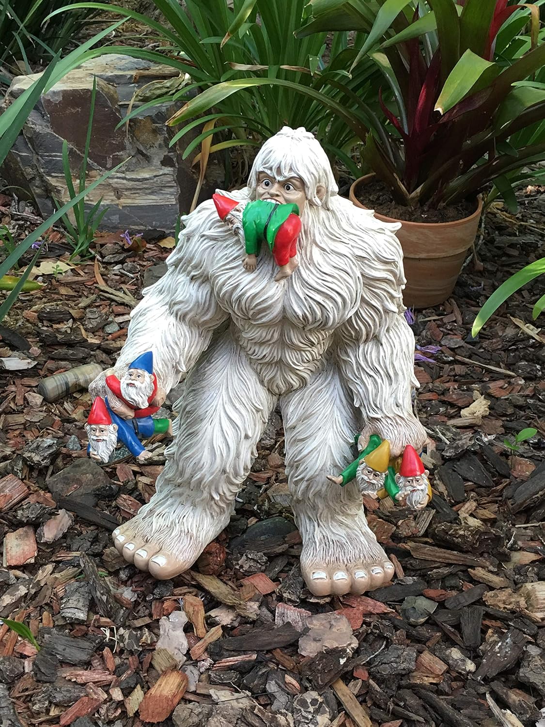 GlitZGlam Large Miniature Yeti and Gnomes for The Fairy Garden. A Large Gnome Figurine (13.25 Inch High) and a Fairy Garden Accessory