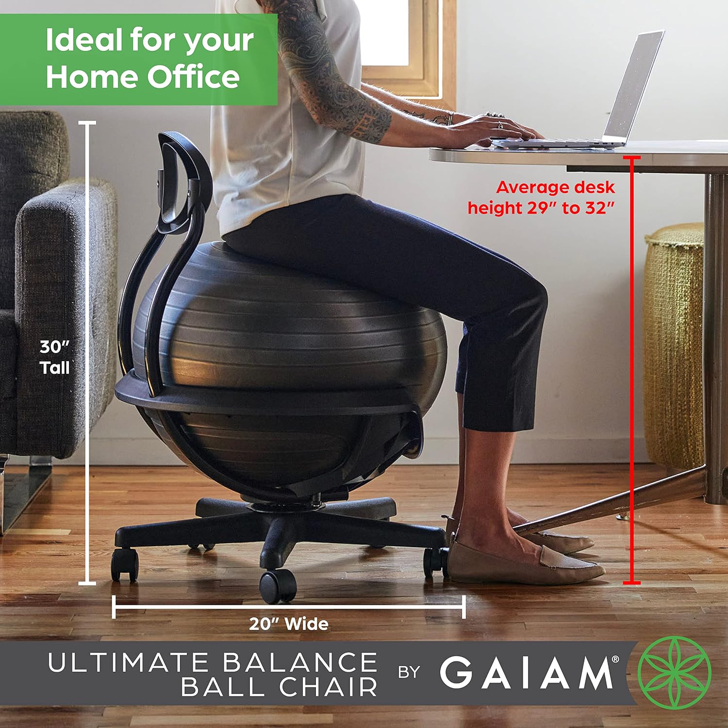 Gaiam Ultimate Balance Ball Chair, Swivel Base, Home & Office
