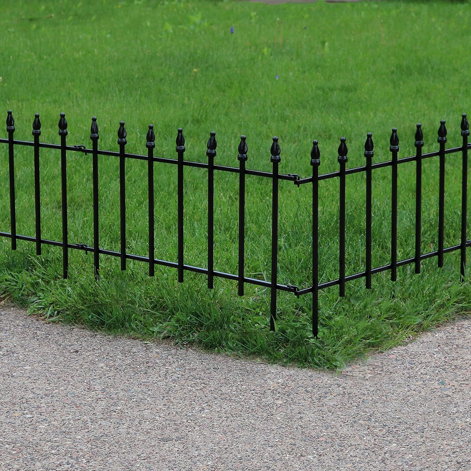 Sunnydaze Decorative Garden Fence Border, 9ft, 5 Panels, Black | 22" W x 18" H No Dig Metal Edging for Flower Beds, Yard, Lawn, Pathways & Landscaping, Roman Finial Design
