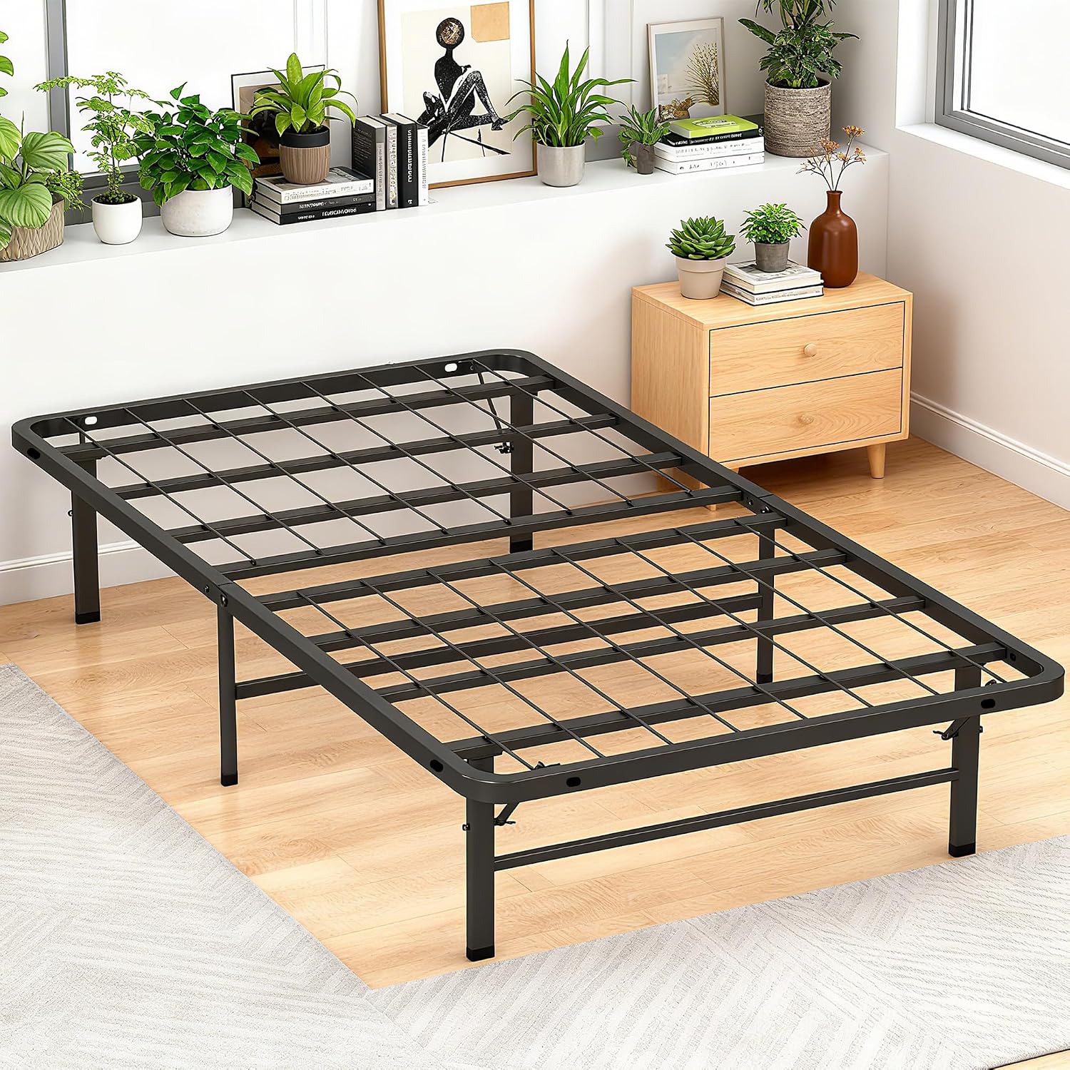 BestMassage | Twin Bed Frame | Metal | Heavy Duty Steel Slats with 6 Legs | Foldable | Sturdy, No Box Spring Needed | Easy to Assemble with Under-Bed Storage | Furniture for Home, Dorms