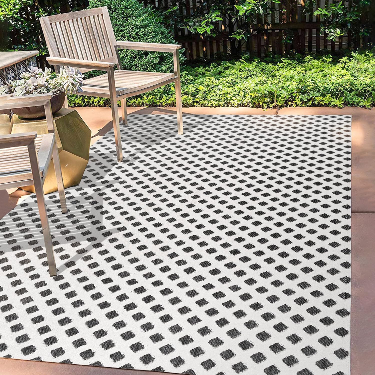 JONATHAN Y Mini-Diamond Trellis Indoor Outdoor Area Rug 3X5 White/Black, Rabat High-Low Pile for Backyard, Patio, Porch, Easy-Cleaning, High Traffic