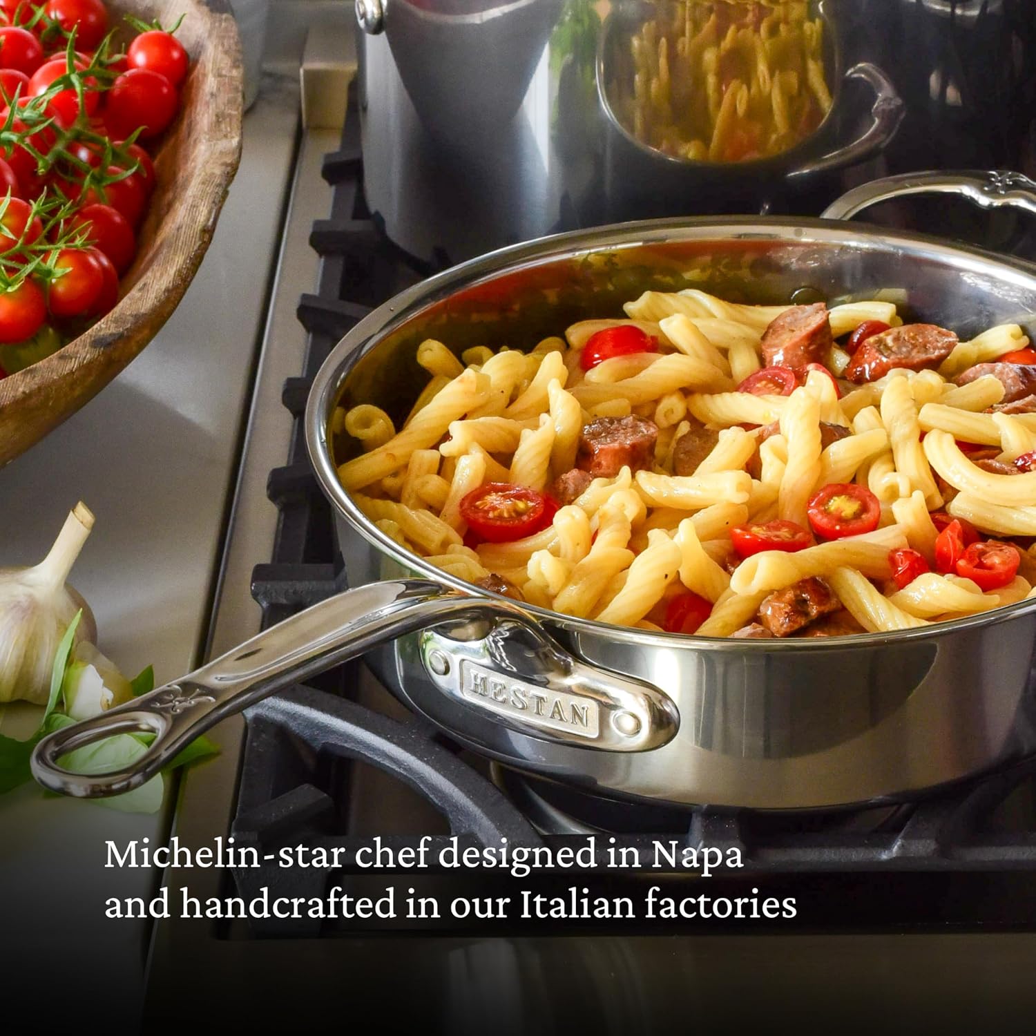 Hestan NanoBond Molecular Titanium Saute Pan with Lid, 3.5-Quart - PFAS-Free Stainless Steel, 4x Stronger, 1050°F Safe, Induction Compatible