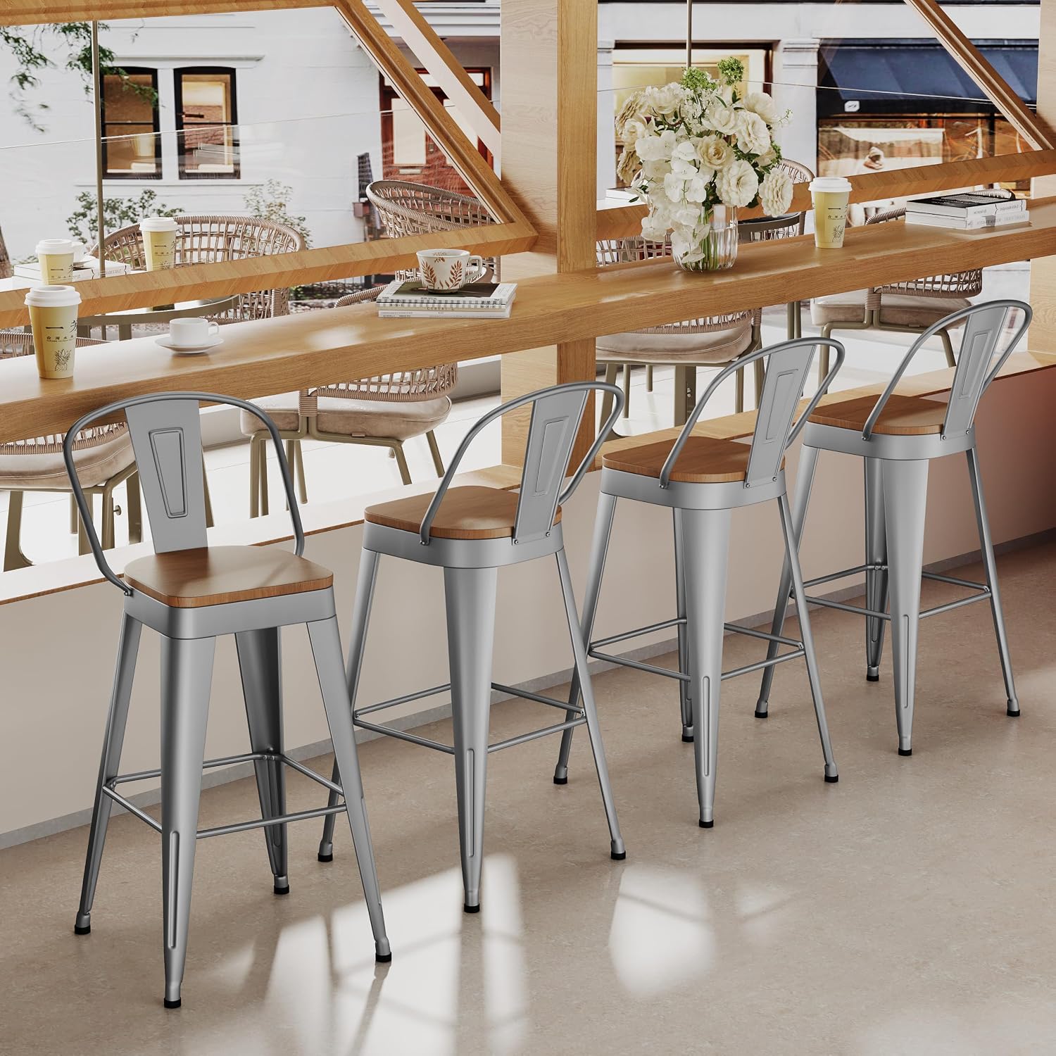 Aklaus Metal Bar Stools Set of 4