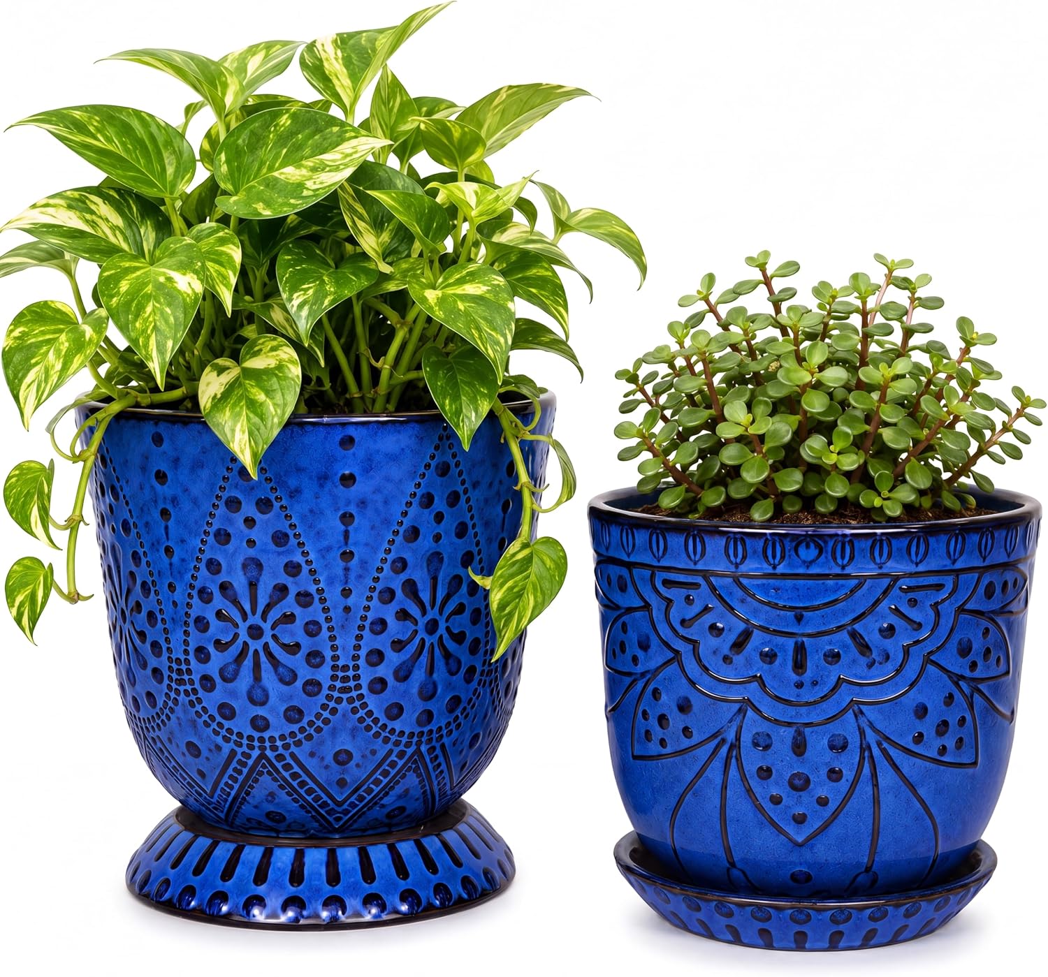 Gepege Ceramic Plant Pots, 6 Inch Indoor Planters with Drainage & Saucers
