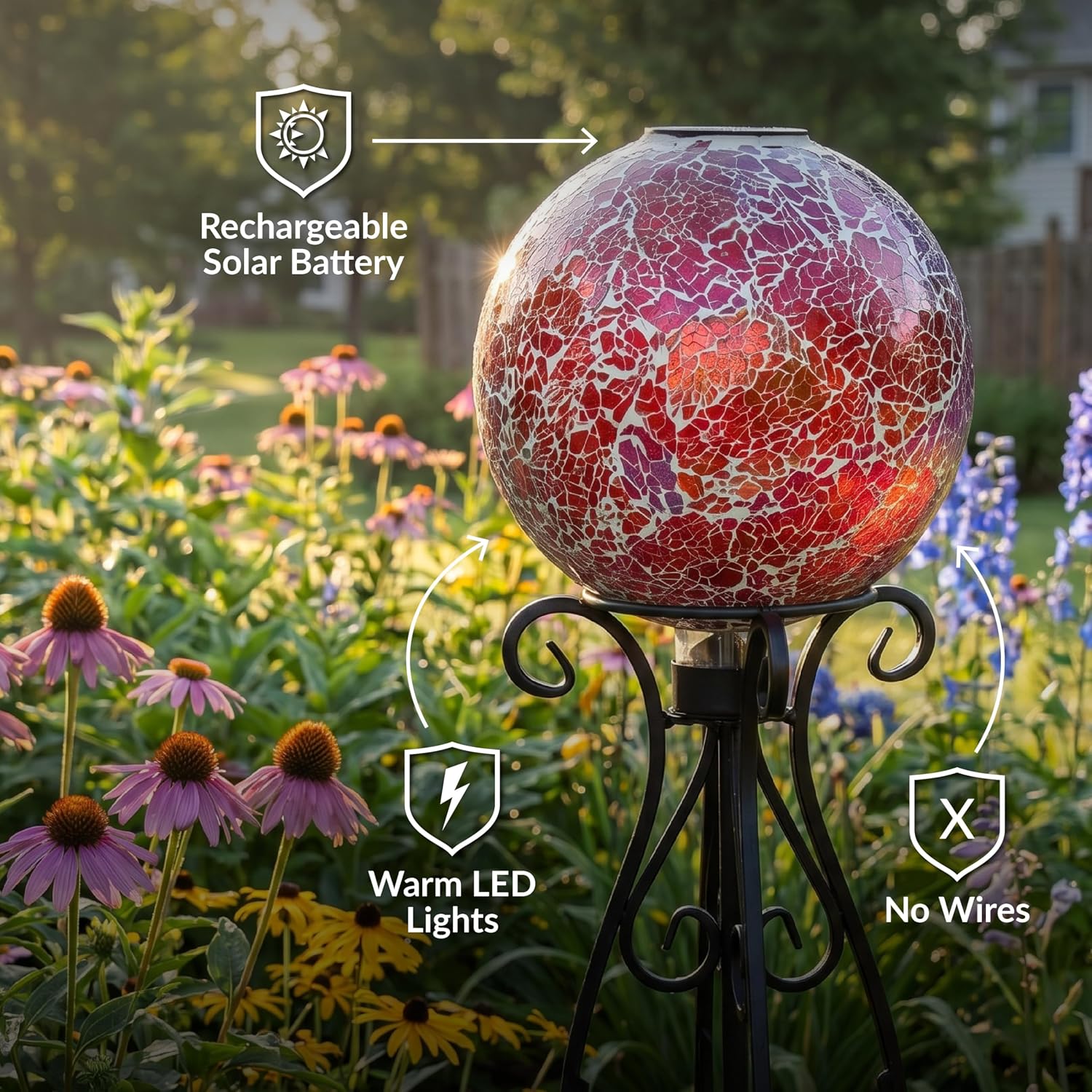 Sunnydaze Solar Gazing Ball for Garden, Mosaic Cool Blooms