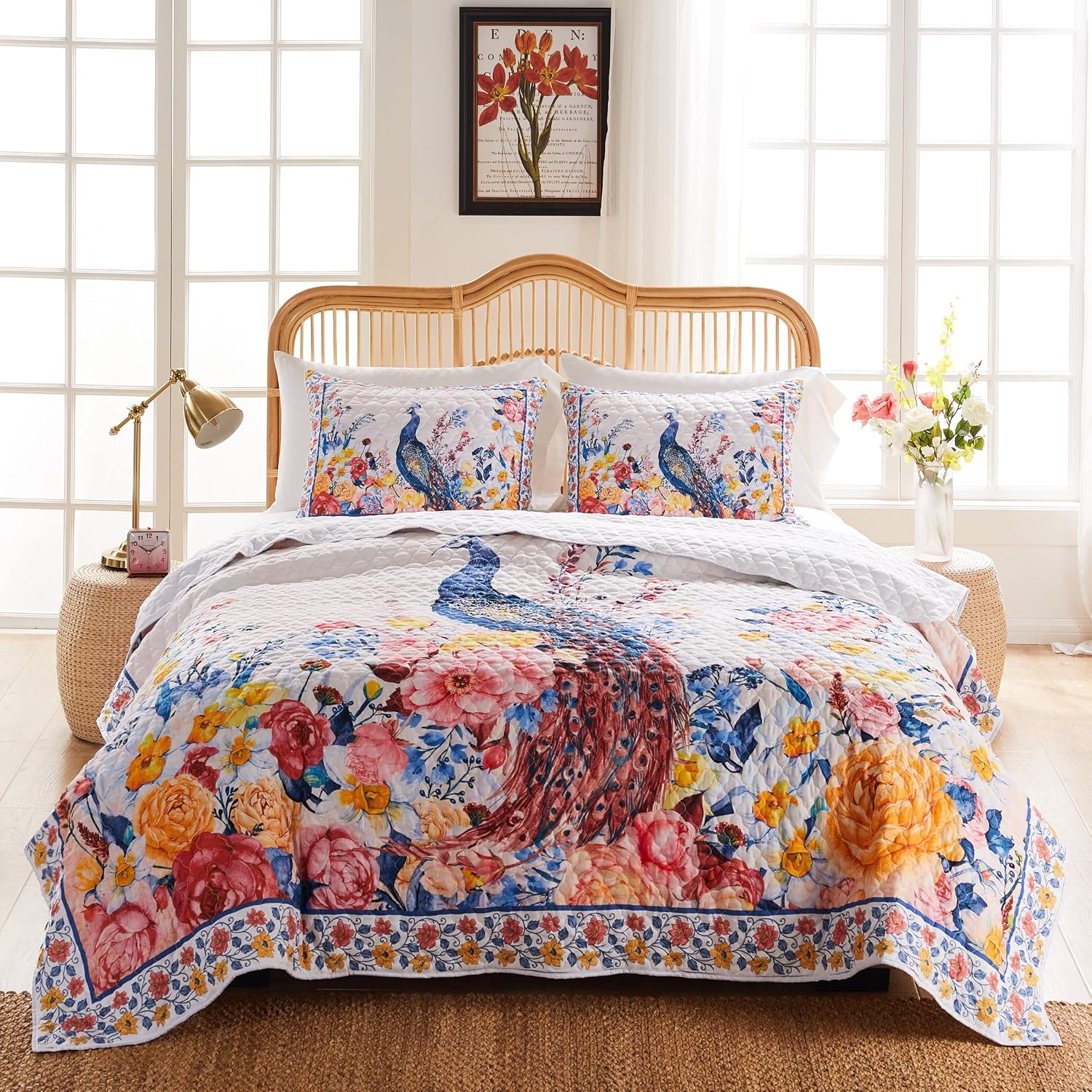 Greenland Home Fashions Ultra-Soft, Reversible, Brushed Microfiber Quilt Set, 3-Piece Full/Queen, Misty Bloom