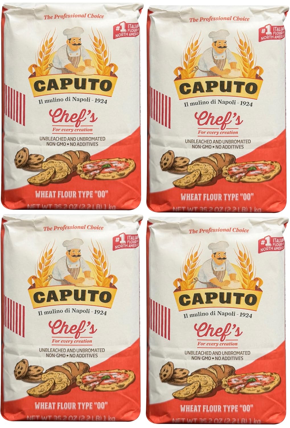 Antimo Caputo "00" Chefs Flour 1 Kilo, 2.2 Pound (Pack of 4)