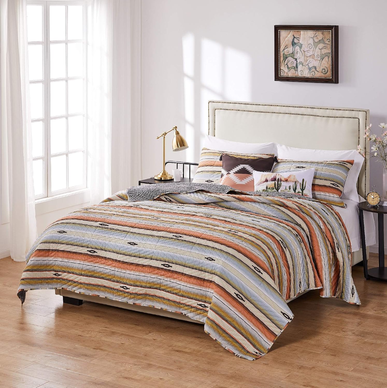 Greenland Home Fashions Ultra-Soft, Reversible, Brushed Microfiber Quilt Set, 3-Piece Full/Queen, Misty Bloom
