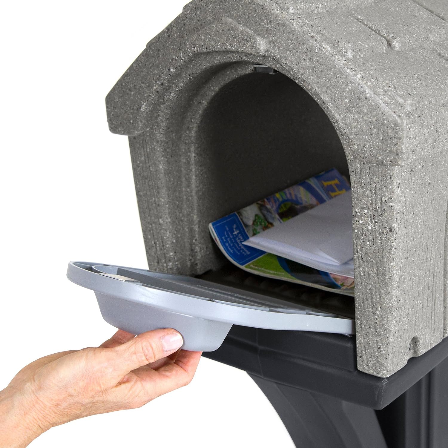 Simplay3 Rustic Home Plastic Residential Cabin Mailbox & Post Mount Combo Kit with 2 Access Doors - Sandstone, Made in USA
