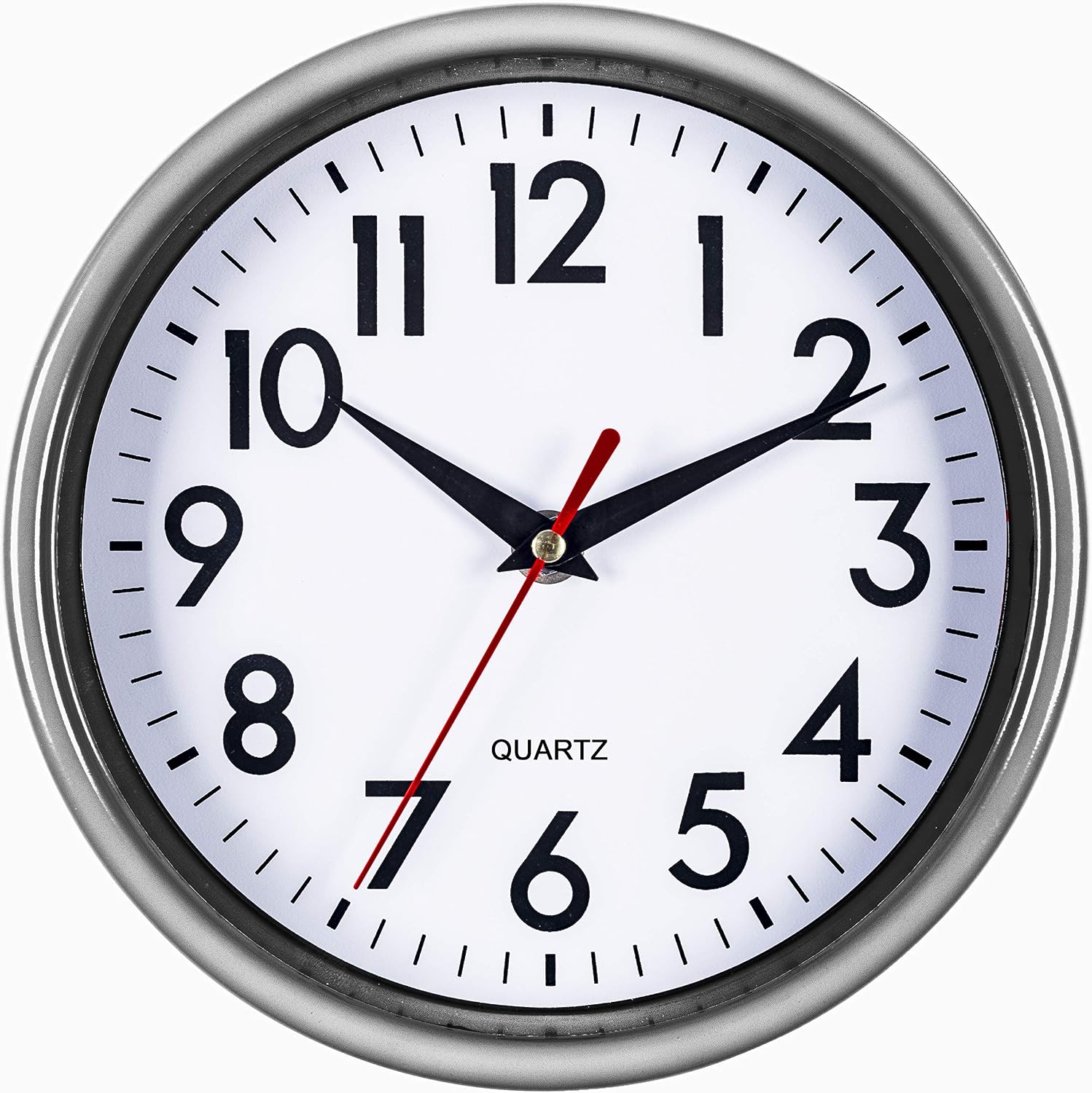 Bernhard Products Silver Wall Clock 8" Silent Non-Ticking Quality Quartz Battery Operated Clock for Home Kitchen Bedroom Bathroom Classroom Nursery