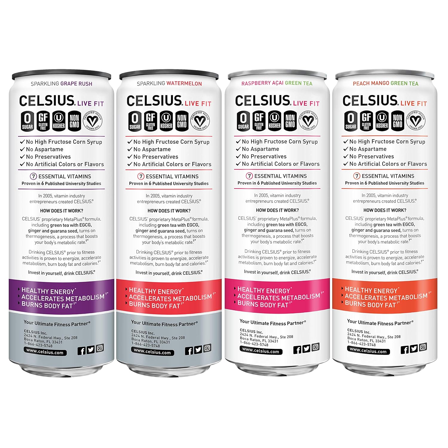 CELSIUS Sparkling Orange, Sugar Free Energy Drink, 12 Fl Oz (Pack of 4)