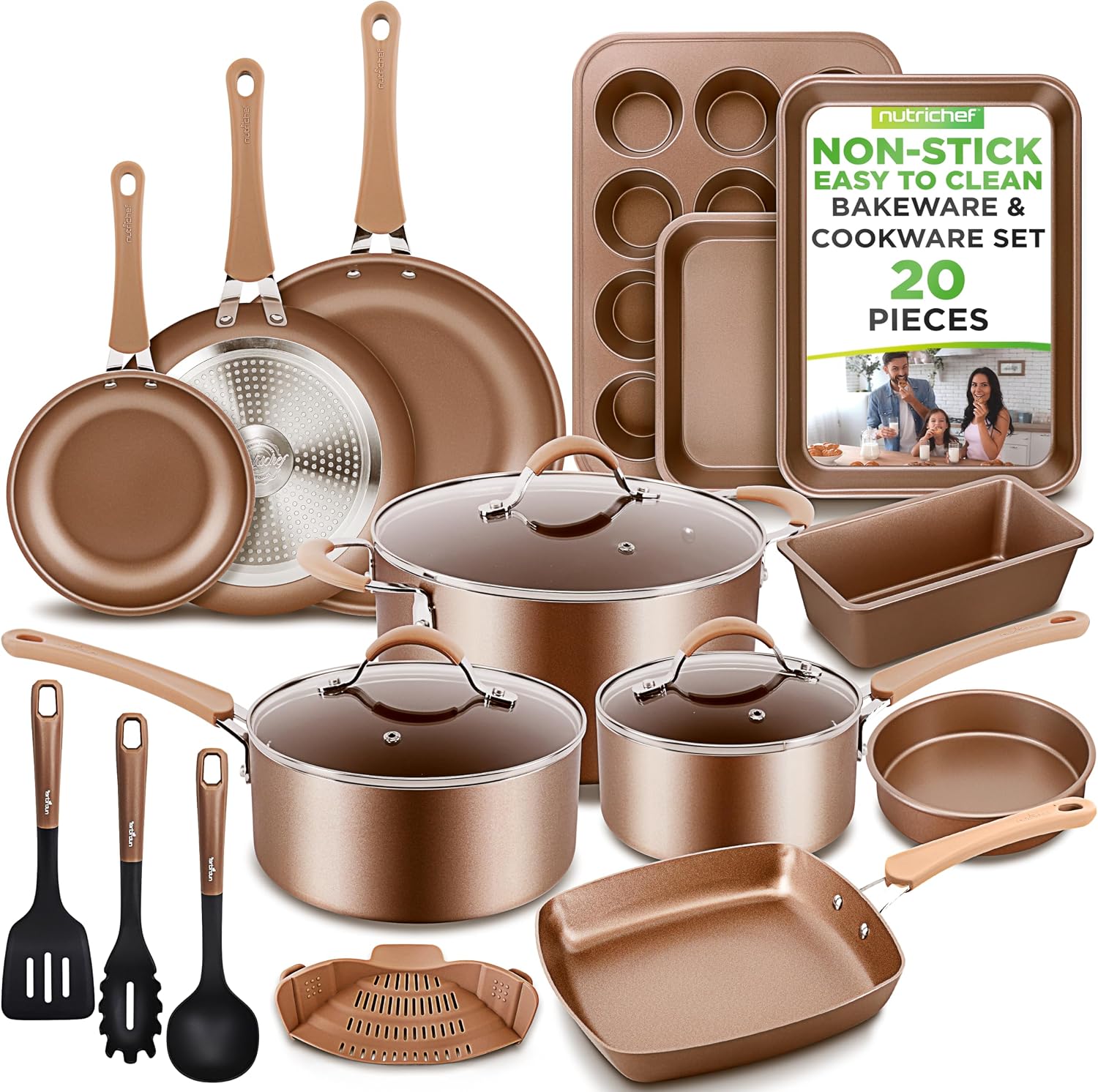 NutriChef 20-Piece Pots and Pans Set Non Stick – Induction Cookware Set, PFAS-Free Nonstick Cookware for All Cooktops