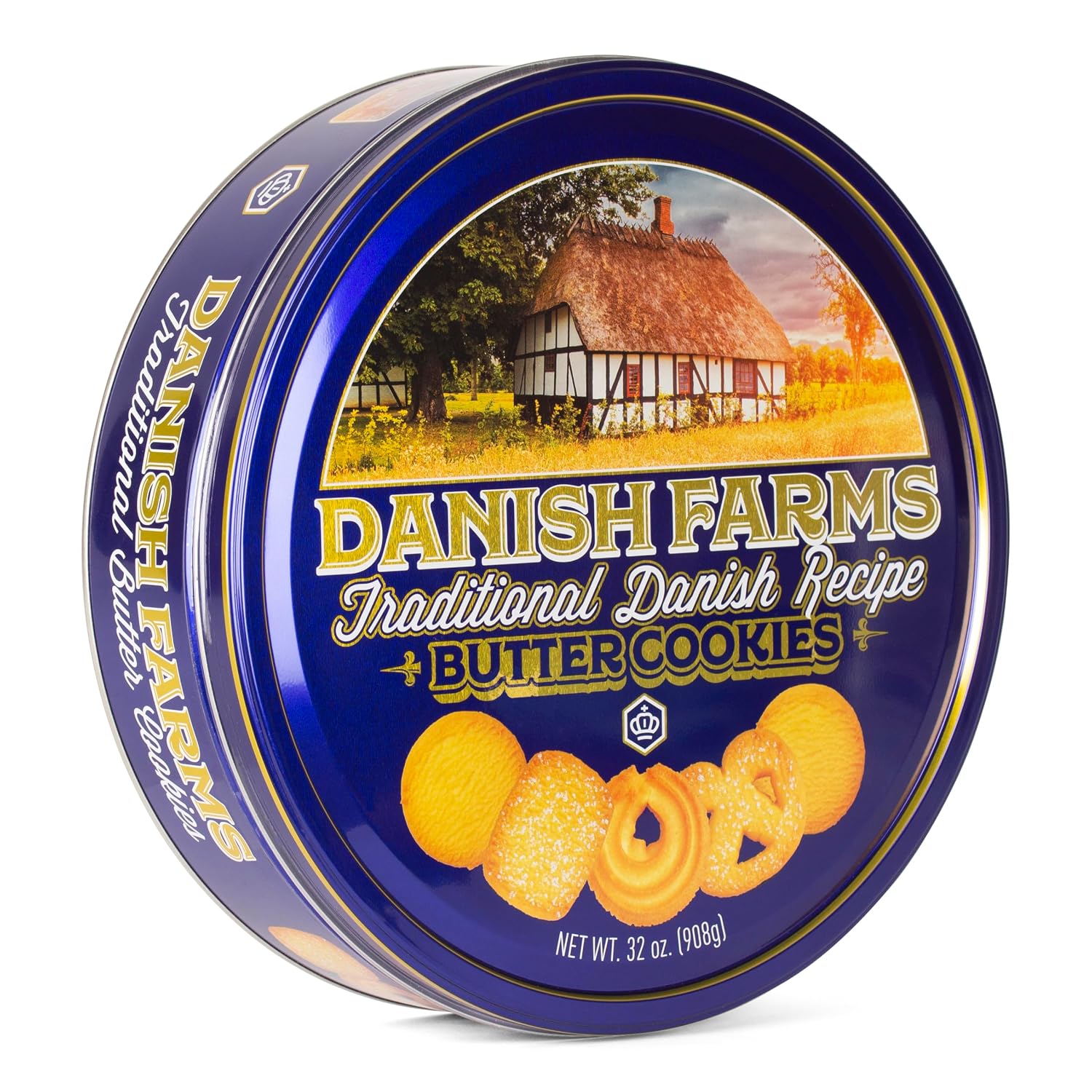 Danish Farms Traditional Butter Cookies, 12-Oz. Blue Cookie Tin, Traditional Danish Recipe Butter Cookies for Dessert or Snack, Gift Cookie Tin, Retail Pack