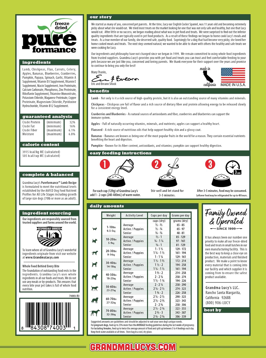 Grandma Lucy's PUREformance Pre-Mix Dog Food, Grain Free and Freeze-Dried - 3Lb Bag
