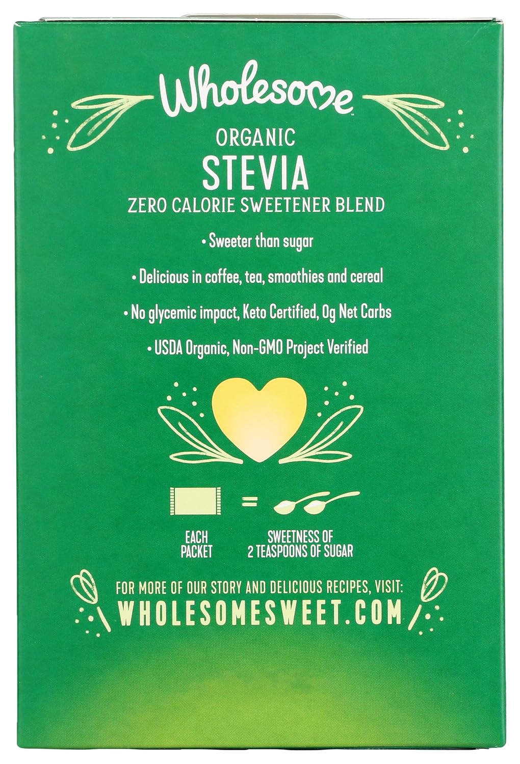Wholesome Sweeteners Organic Stevia, 1000 Count Packets, Zero Calorie Sweetener Blend, Keto Friendly, Non GMO, Gluten Free & Vegan