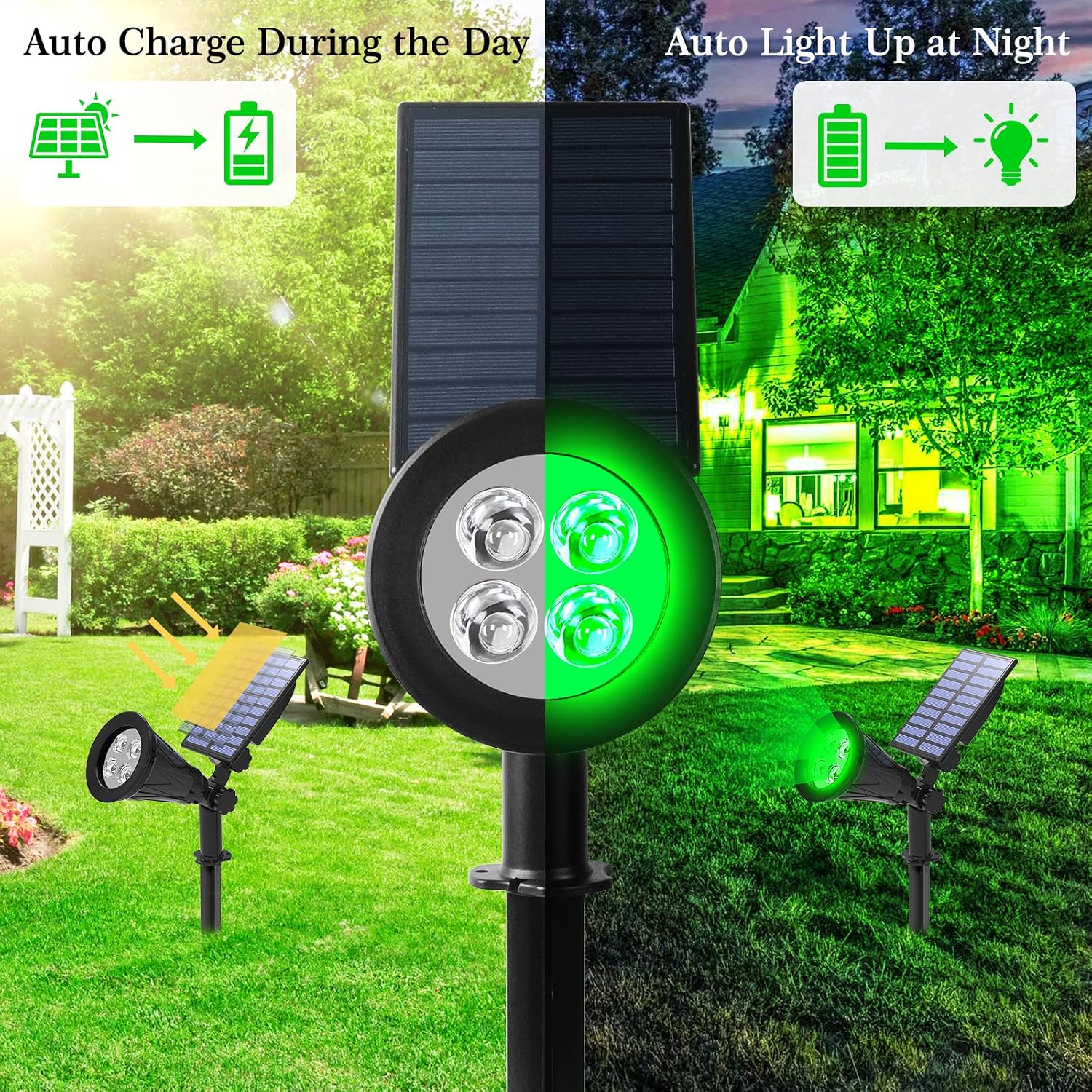 T-SUN Color Changing Solar Spot Lights Outdoor Waterproof, 7 LEDs, 2 Pack | 7 Color Changing Modes, IP65 Waterproof Dusk to Dawn Solar Uplights for Tree, Patio, Yard, Garden, Driveway, Pool Area