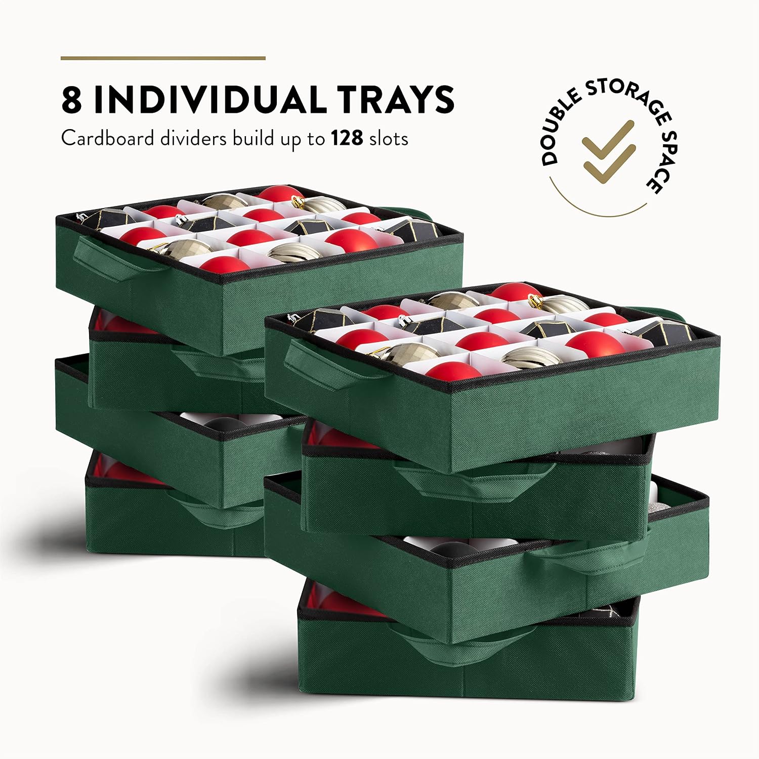 Zober Christmas Ornament Storage Box - Stores 64 Ornaments - Non-Woven, Tear- Proof Christmas Ornament Storage Containers - 3 Inch Cube Compartments - Red