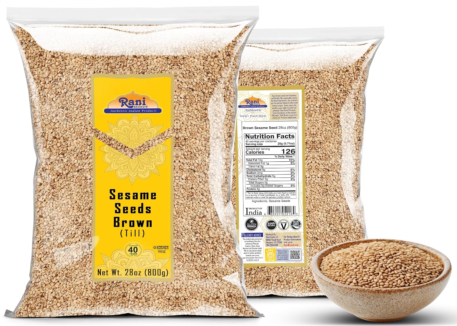 Rani Sesame Seeds Whole Brown, Raw (Till) 28oz (800gm) ~ All Natural | Gluten Friendly | NON-GMO | Vegan | Indian Origin