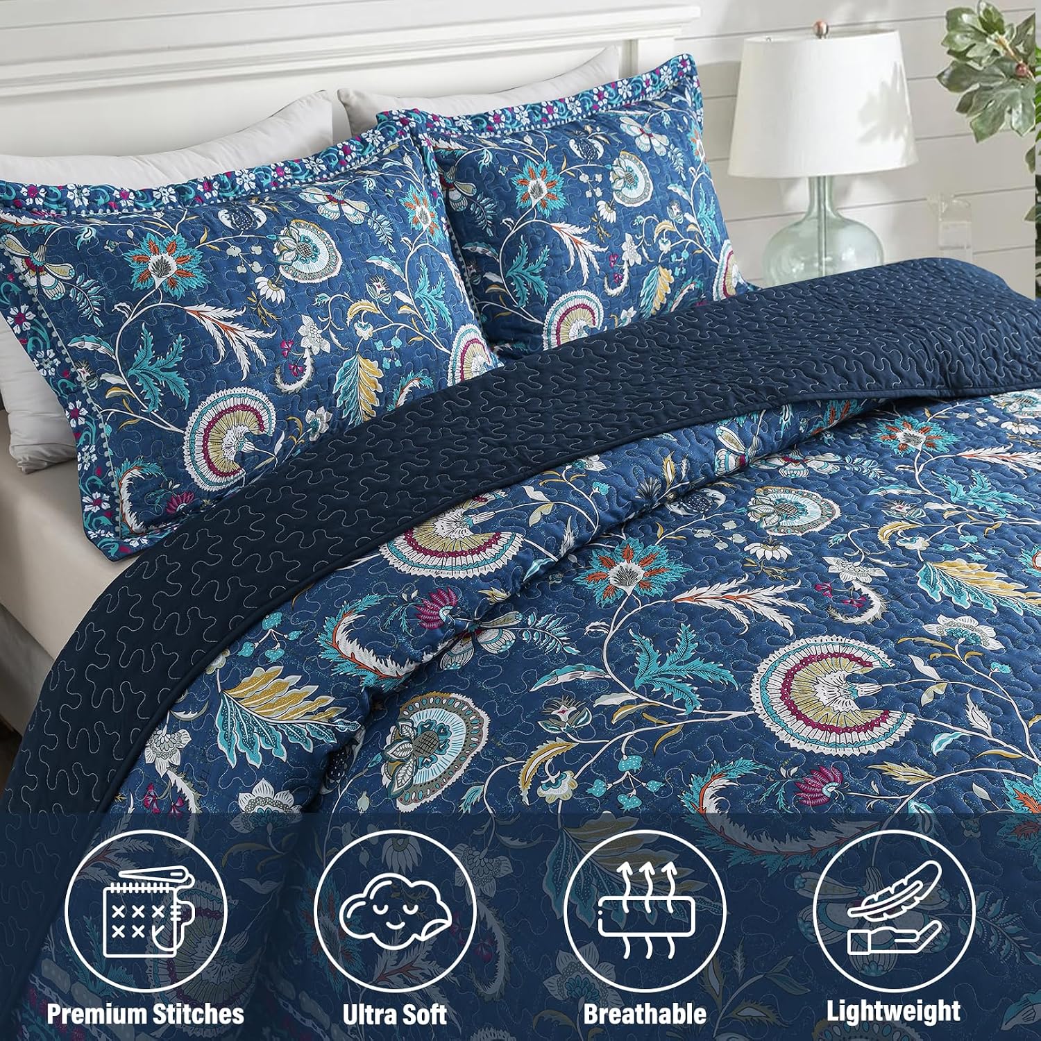 Striped Classical Cotton 3-Piece Patchwork Bedspread Quilt Sets, King Size