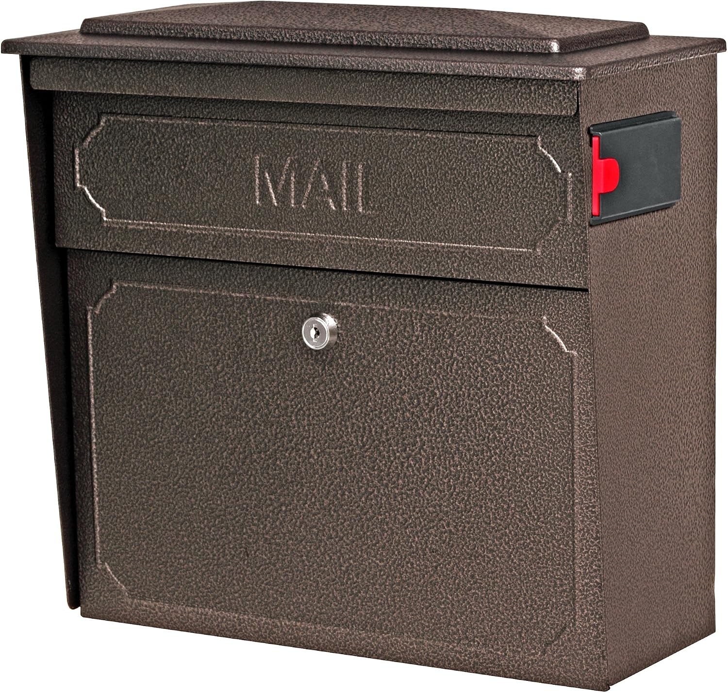 Mail Boss 7172 Townhouse Locking Security Wall Mount Mailbox, Black, Pack of 1 | Anti-pry locking door, classic stamped-panel design with decorative top cap, fixed slot fits envelopes and magazines.